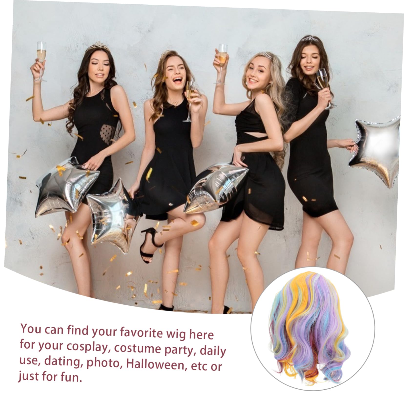 Wellige Perücke aus Kunsthaar Bunte Haarperücke für Damen für Partys Kostümpartys Feiern Halloween und Cosplay mit Perückenhaube für Einfachen Transport und Pflege für Erwachsenen