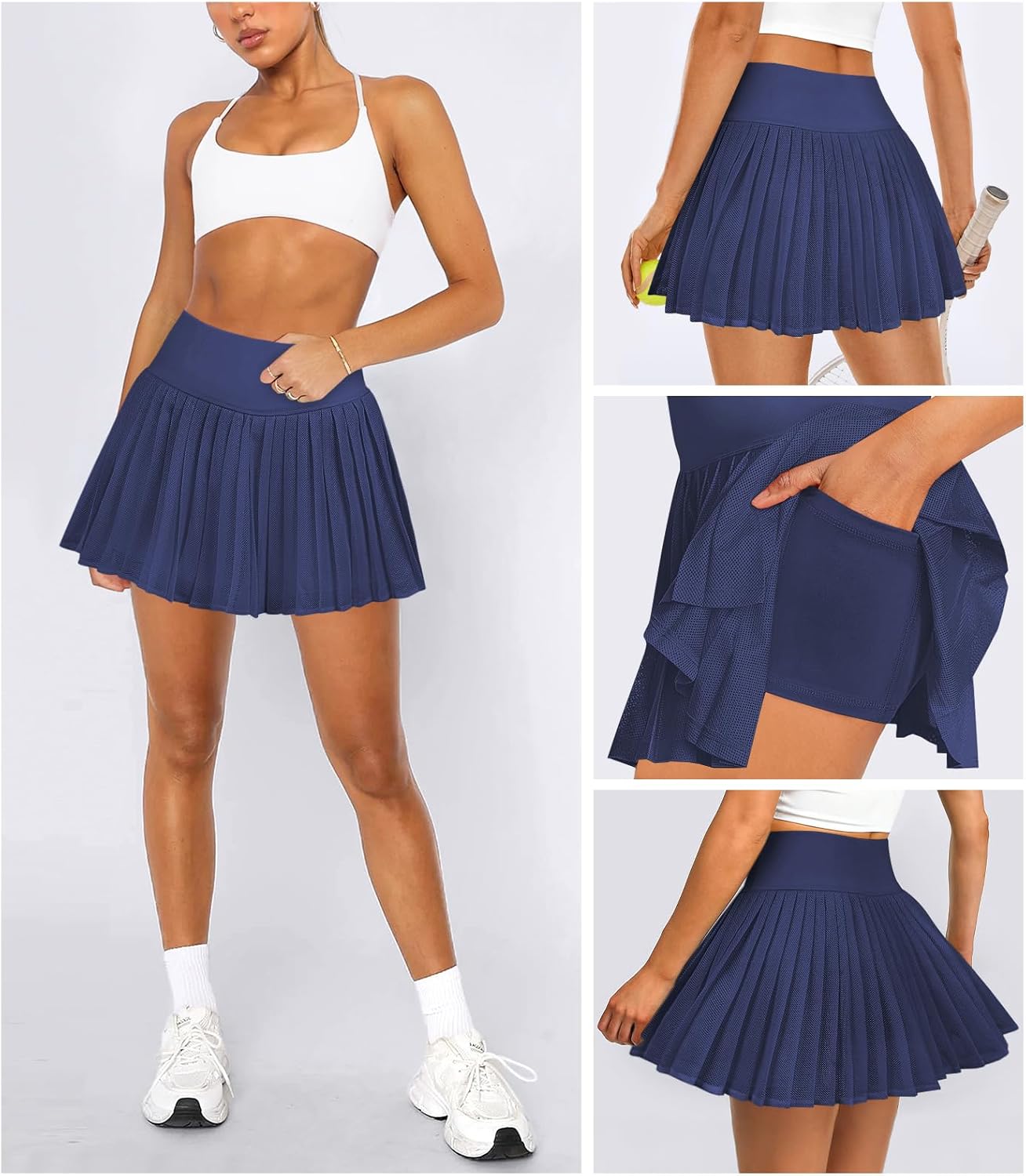 Women's Pleated Tennis Skirt for Women with Shorts Pockets Mini Pleated Flowy High Waisted Athletic Golf Skorts Skirts - Image 2