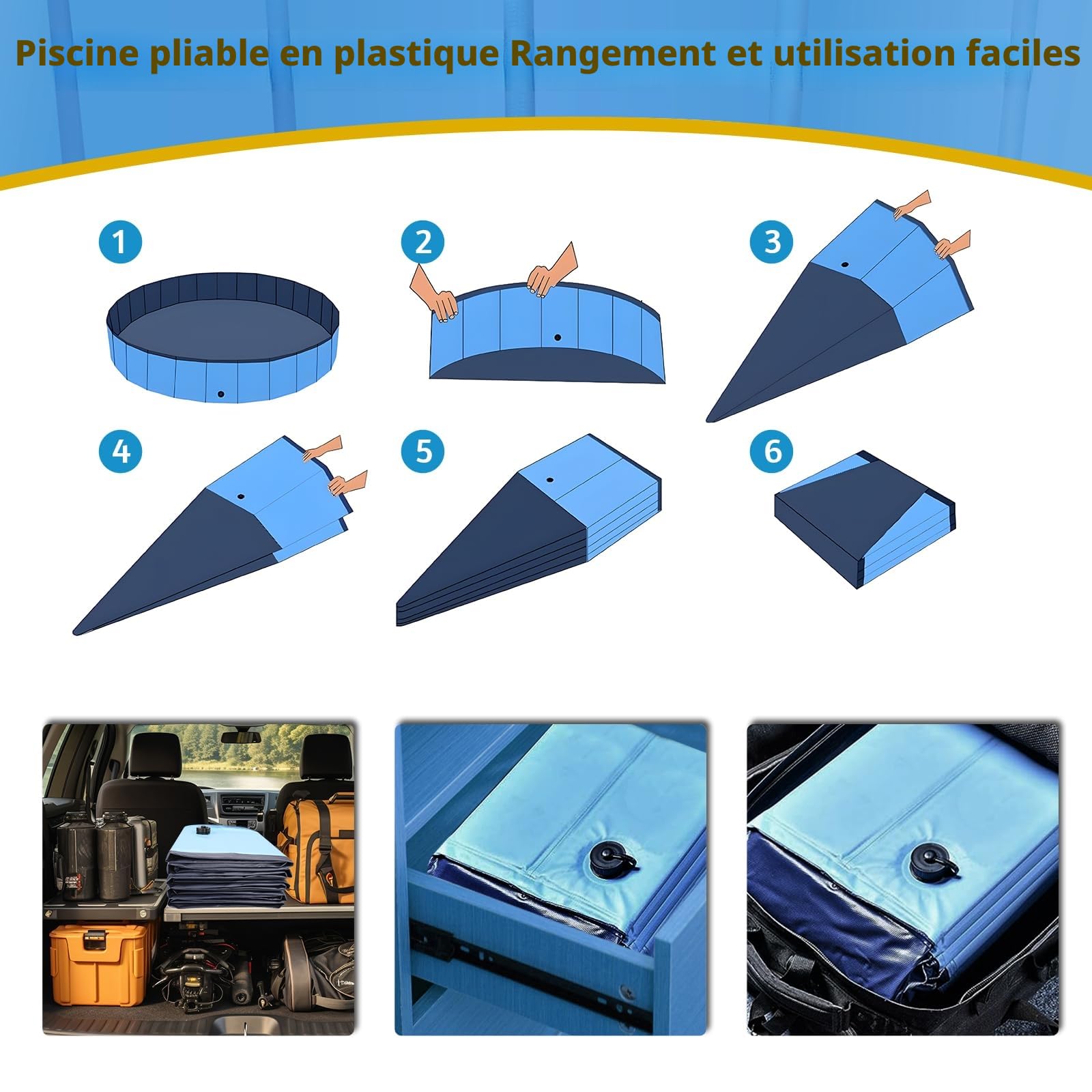 CACSPS Piscine Pliable surdimensionnée en Plastique Dur Portable pour Chiens, Chats et Enfants, Animaux domestiques, Chiot - 120 x 30 cm - Bleu