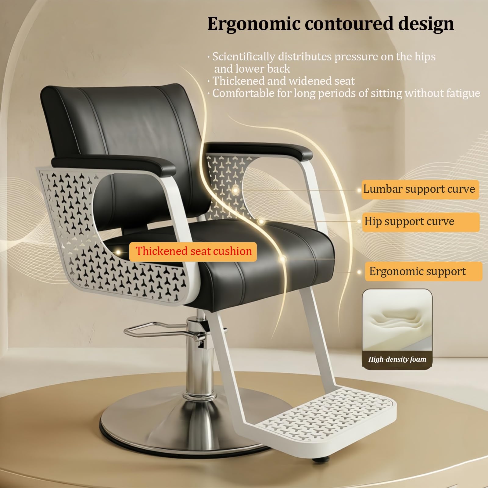 Friseurstühle, Schwerlast-Hydraulik-Friseurstuhl - 360° drehbarer Stylingstuhl für Friseursalons und Tattoo-Studios, strapazierfähiges PU-Leder, Hohlmetallrahmen - Professionelle Ausstattung