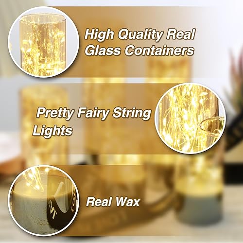 Miniatura 4 de Velas sin llama de cristal dorado con tira de luces remotas, juego de velas LED delgadas parpadeantes con batería de 2 pulgadas de alto, 3 pulgadas,