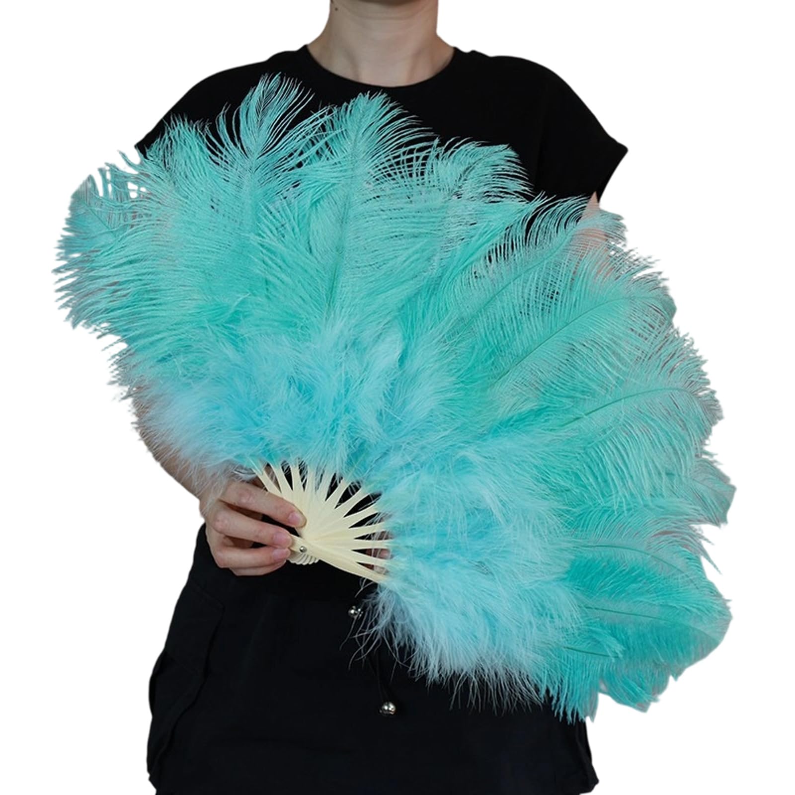 Greabuy Folding Fan with Handle 30cm / 11.8in Handheld Accessory for Theater Shows Wedding Parties and Photos Plume Dance Accessory Folding Fan Theater Costume Wedding Photo Party Decor Stage Show