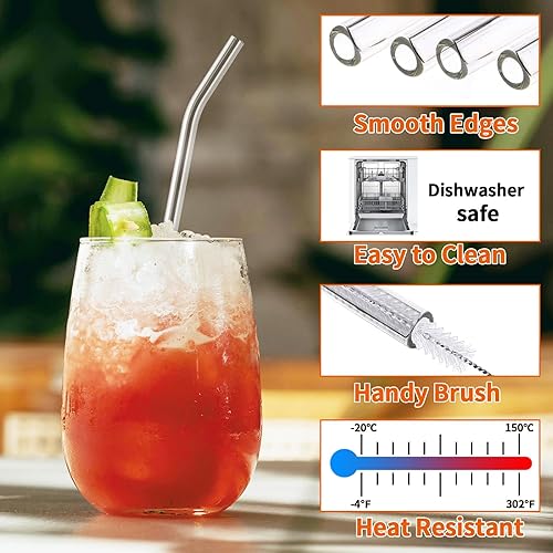 Vista 8 de Paquete de 10 popotes de vidrio coloridos reutilizables, 8 pulgadas, resistentes a los golpes, batidos y bebidas frías, con 2 cepillos de limpieza