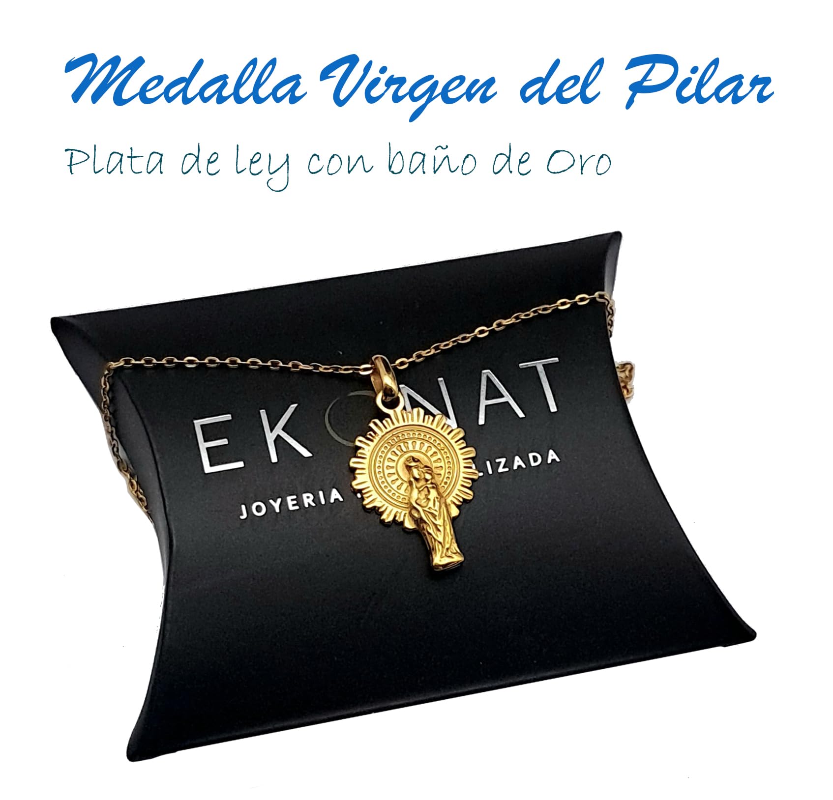 Virgen del Pilar de plata de ley- Colgante Virgen del Pilar - Medalla mujer con Cadena. Plata y Baño de Plata- Pulsera Virgen del Pilar (baño de oro)