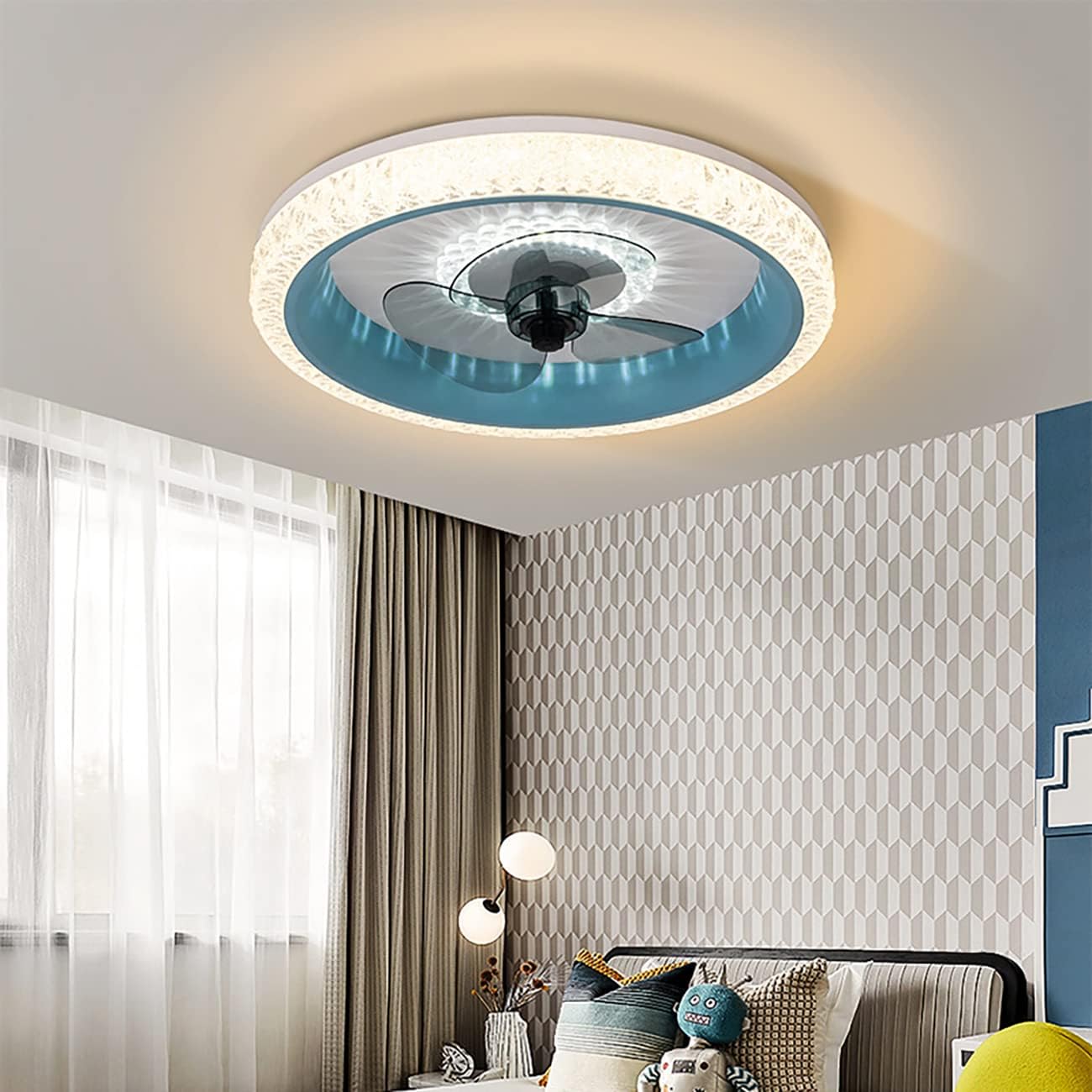 Silent Fans with Ceililights 6 Speed Reversible Kids Fan with Remote Control Led Ceililights with Timer 72W for Bedroom Liviroom Diniroom Fan Lighting/Blue