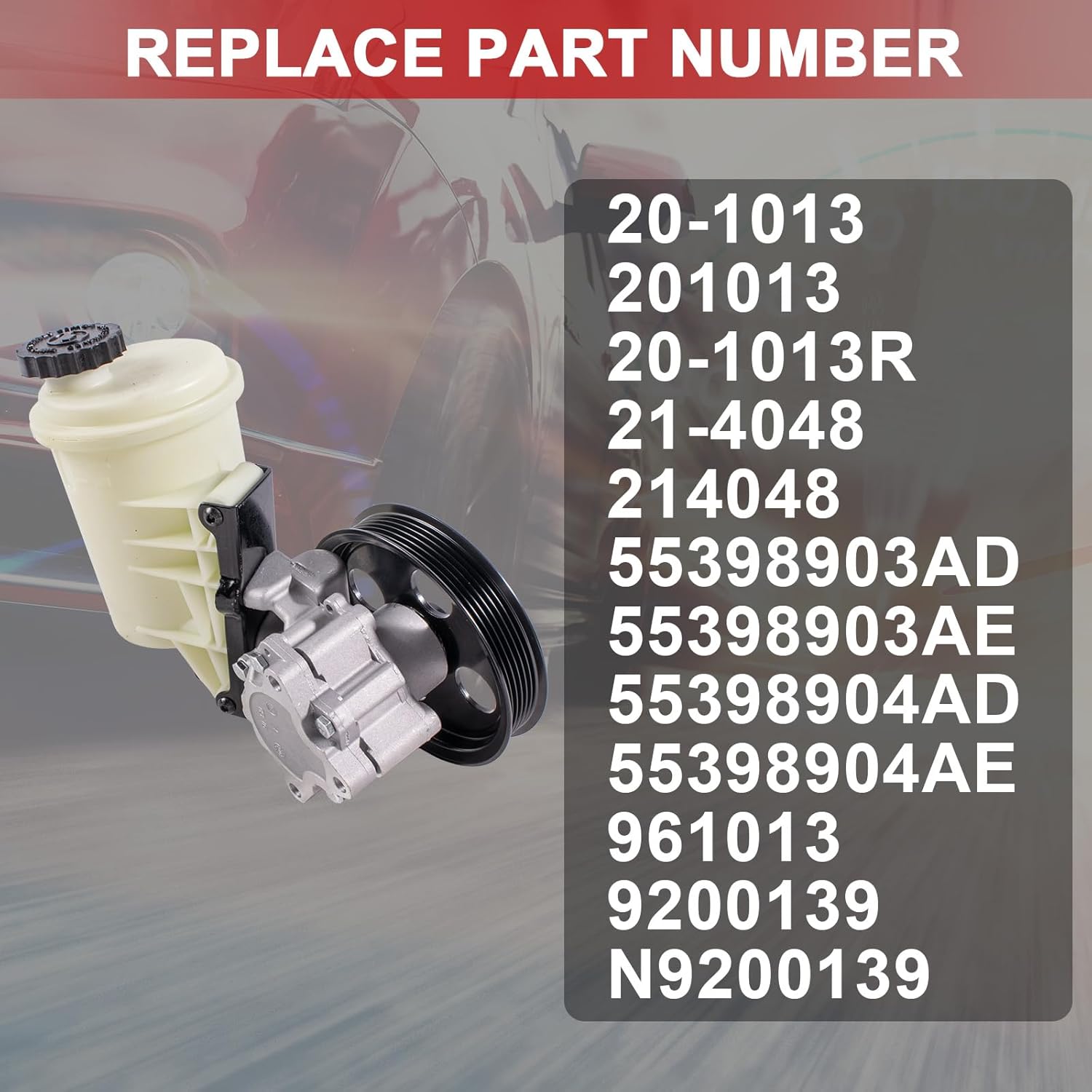 20-1013 Power Steering Pump with Pulley and Reservoir Assembly, Suitable for Dodge Ram 1500 V6 3.7L V8 4.7L 5.7L (2009-2010) Replaces 55398903AE, Power Assist Pump