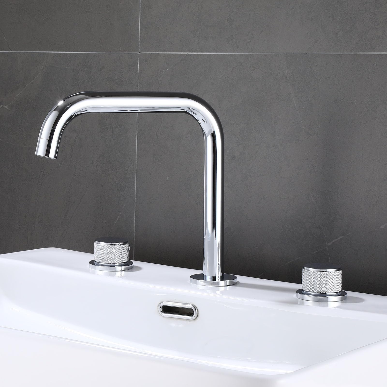 ZYCHSJXA 3 Hole Basin Sink Taps Bathroom Mixer Twin Handle Chrome Faucet, 360 Swivel Adjustable Tap