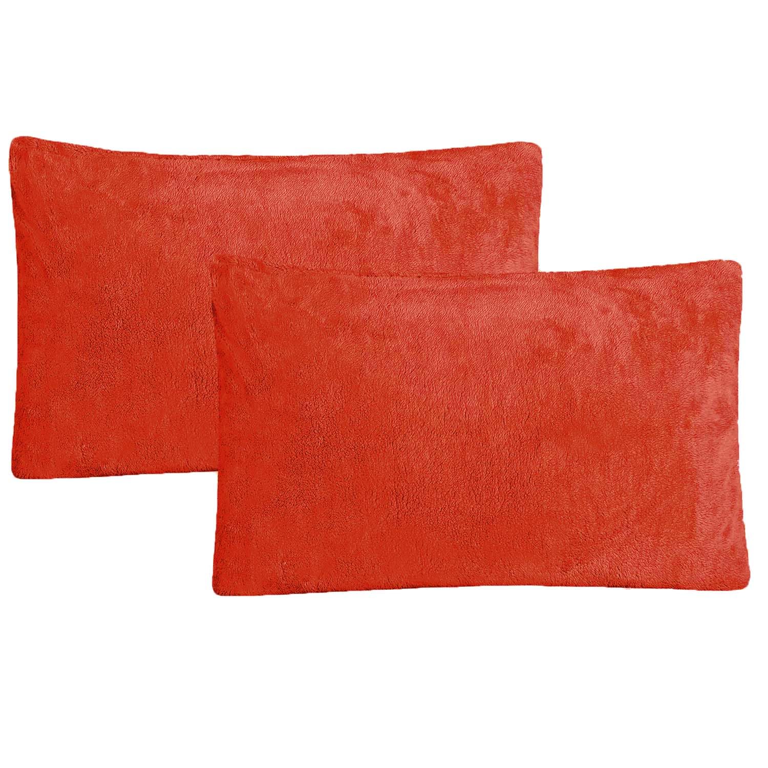 Teddy Bear Fleece Pillowcases, Plain Thermal Fluffy Pair of Pillow Cases, Super Soft Comfy Pillow Cover Bed Line 50cm x 75cm (Burnt Orange)
