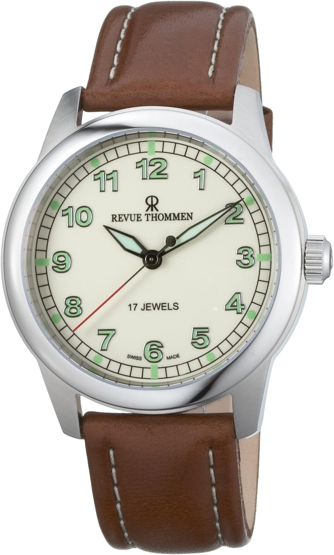 Revue Thommen Men's Automatic Watch Pilot Basic Winder White 17070.3533 with Leather Strap