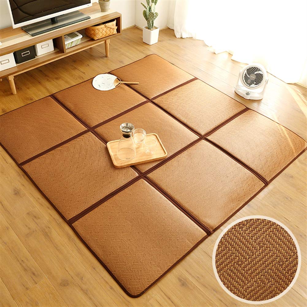 Tapis de sol japonais pliable en mousse à mémoire de forme avec cadre en bois, 65 x 130 cm, vert et beige