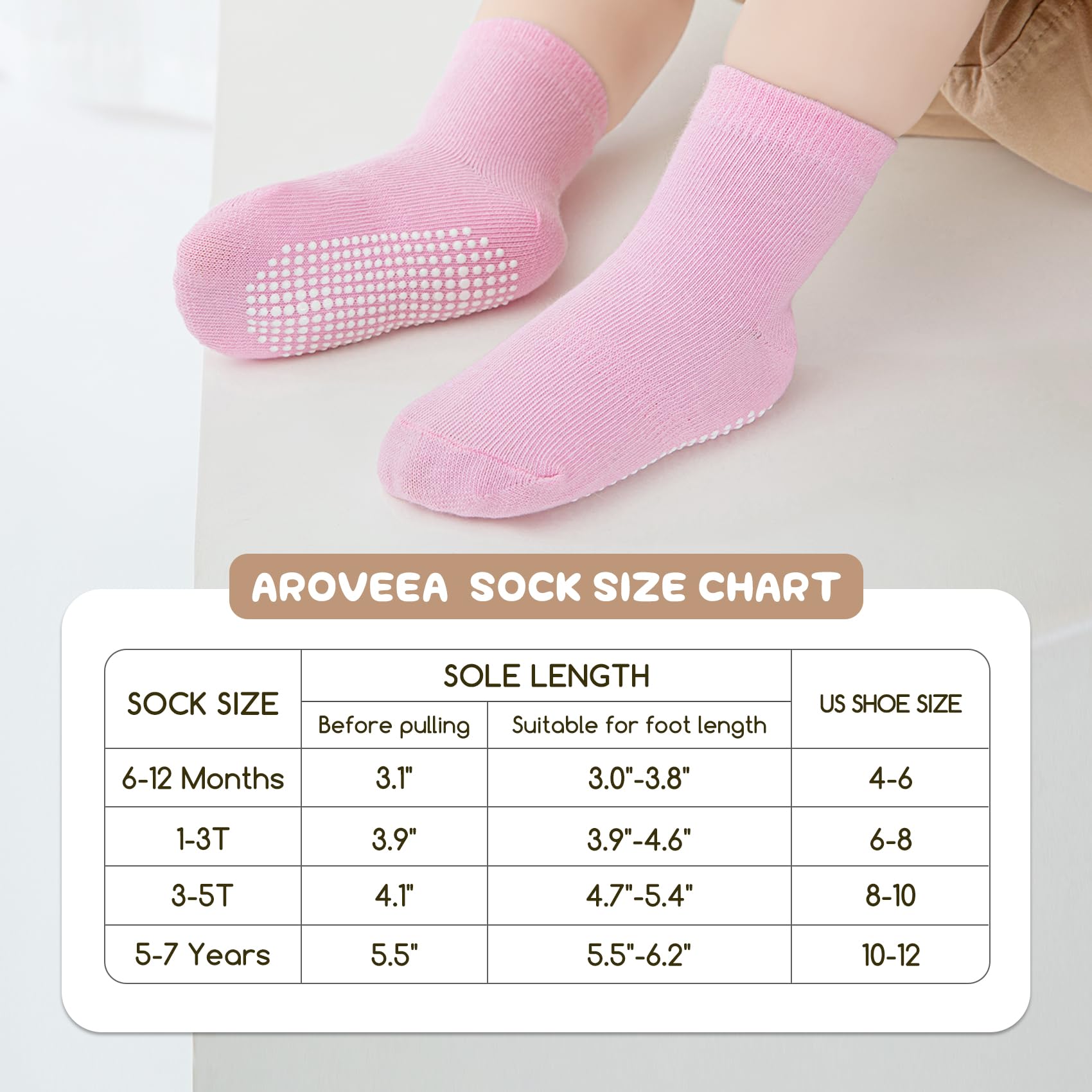 Aroveea Babysocken, rutschfest, für Kleinkinder, Jungen und Mädchen, niedlich, Baumwolle, 12 Stück