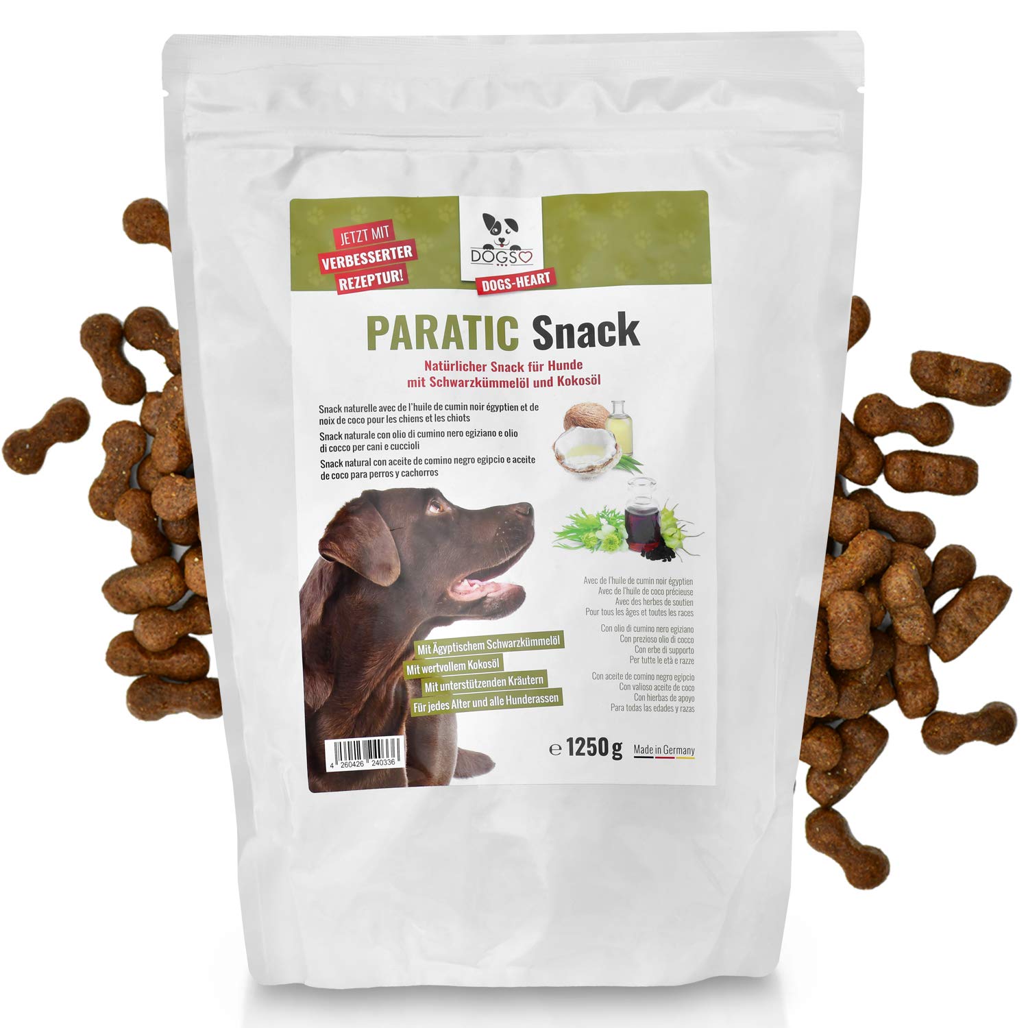 DOGS-HEART PARATIC Schutz Snacks XXL 1250g, Schwarzkümmelöl Hund | Premium Haut- & Fellschutz Snacks (1250g) mit Schwarzkümmelöl, Kokosöl & Kräutern. 100% natürlich und ohne Chemie.