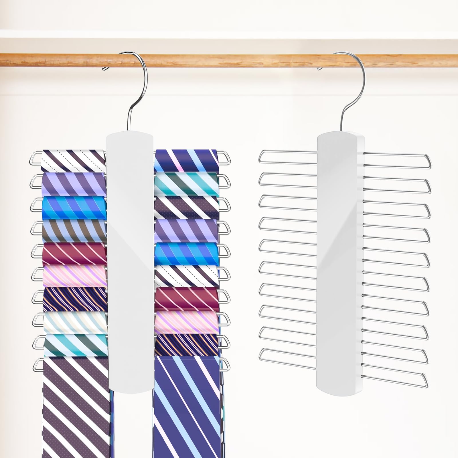 GmeDhc Set of 2 Wooden Tie Hangers with 20 Bars, 360° Tie Holder for Ties, Belts, Scarves, Accessories — image 1