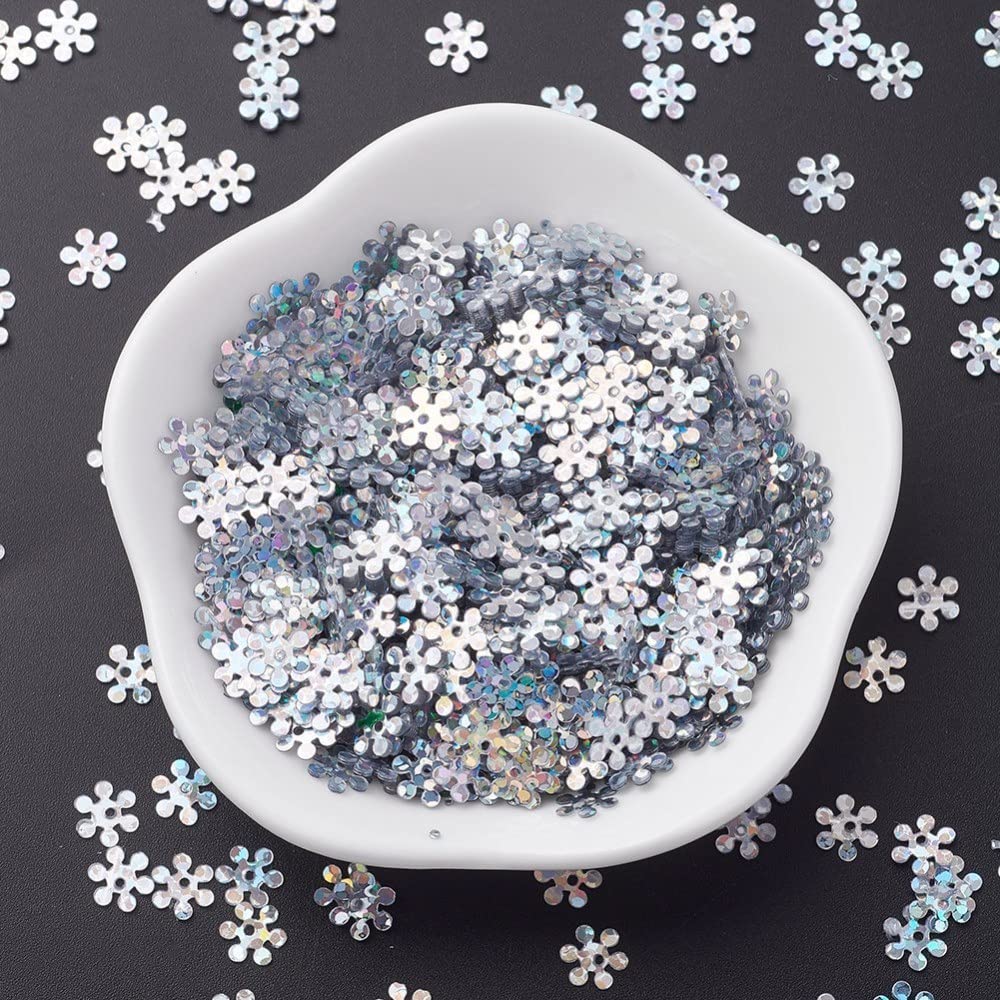 Angel MaloneAngel Malone 1200pcs Quality Metallic Snowflake Flower Disk Sequins Confetti - UK Seller (Silver Hologram Snowflake Flower)