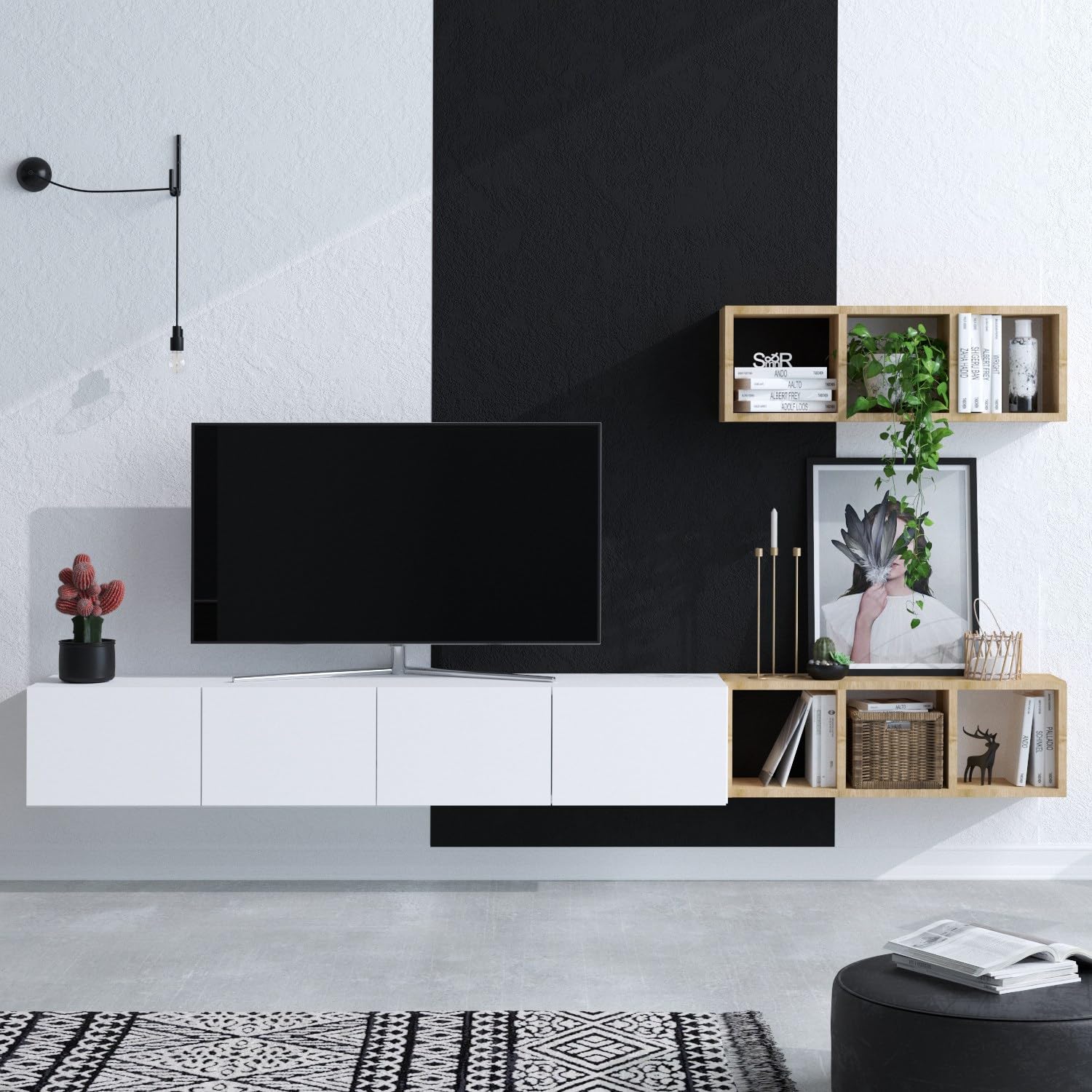 Hanah Home Supporto per TV, melammina, Quercia Bianca, Taglia Unica