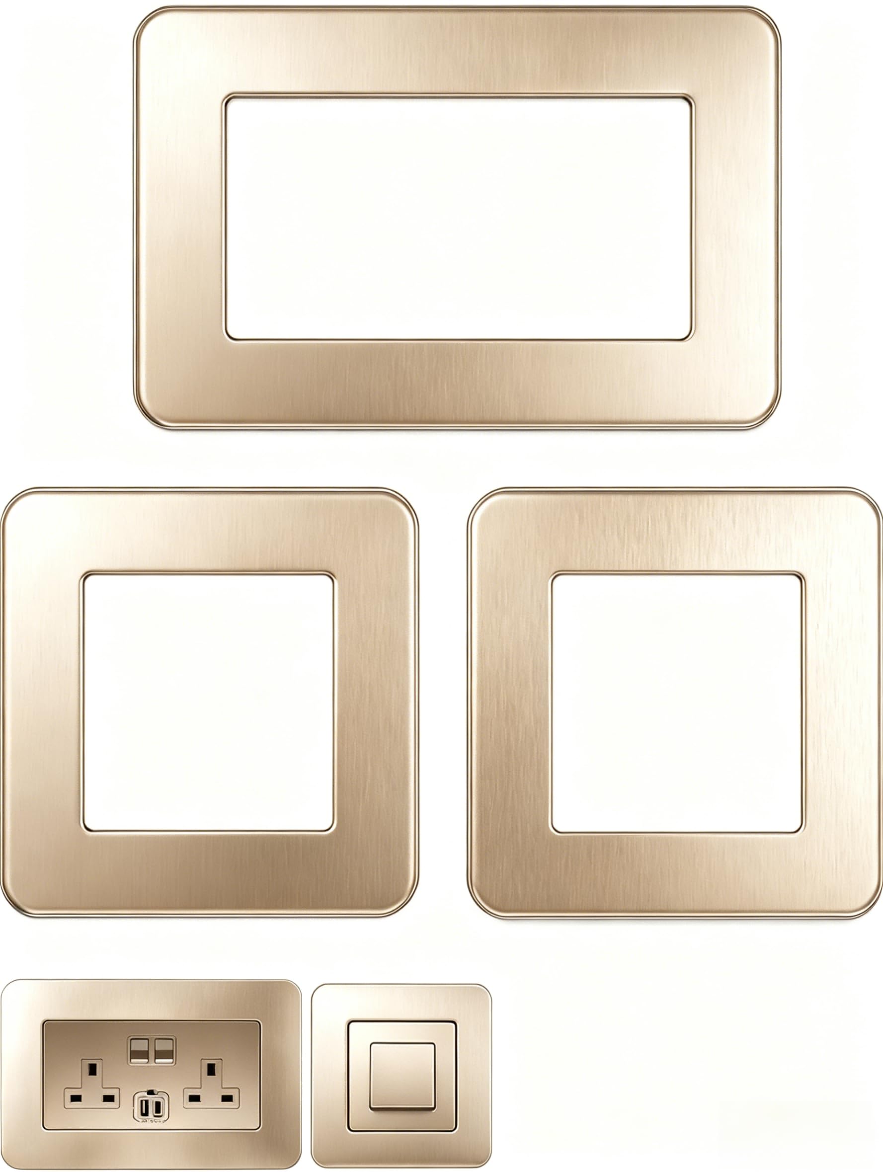 Samyosaien Gold Double Socket Surround & Light Switch Surround, 3-Pack Matte Acrylic Cover Plates, Self-Adhesive Decorative Frame For Wall, Easy No Drill Installation (14.6 X 8.6Cm & 8.6 X 8.6Cm) (Gold)