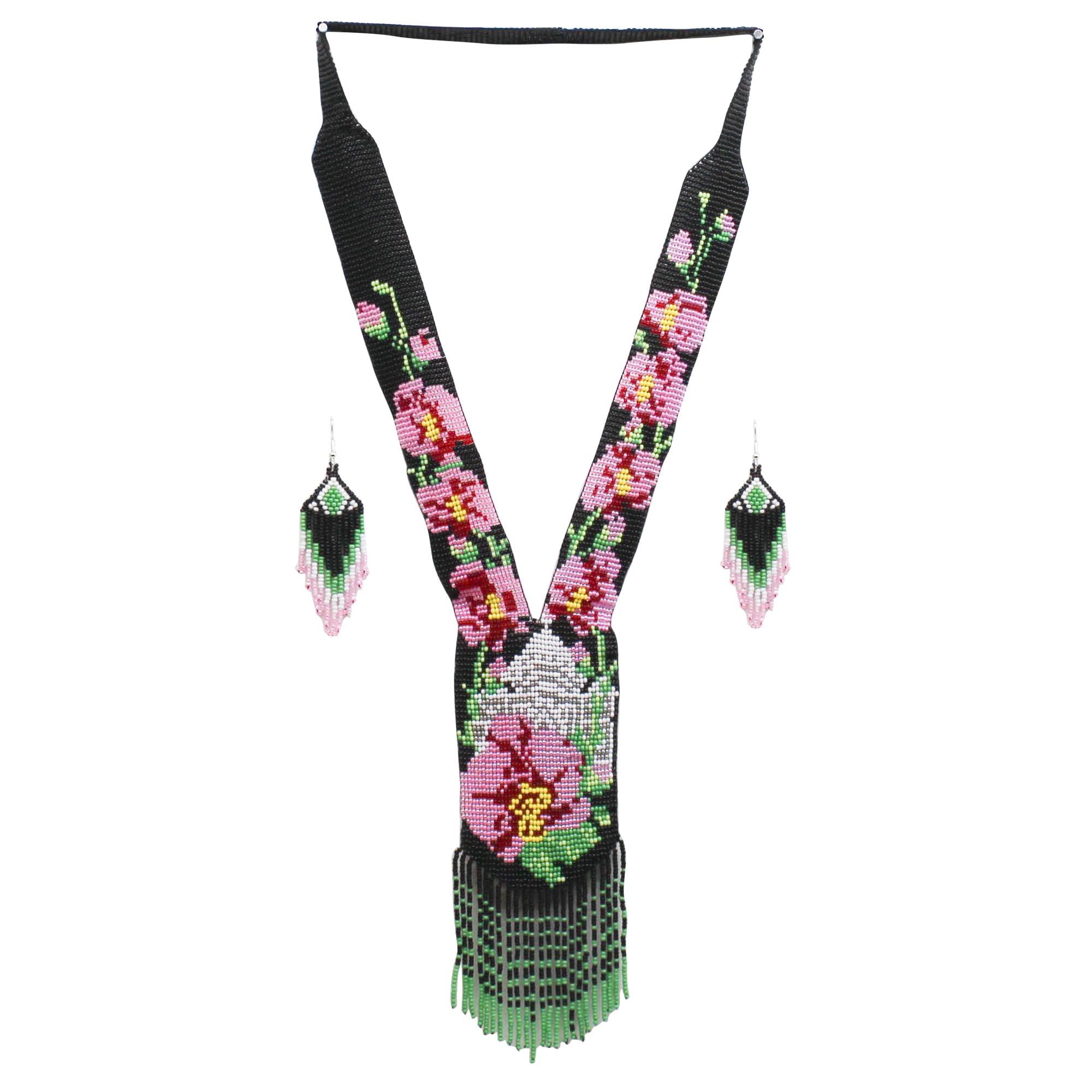 Native Tribal Style Long Statement Beaded Necklace for Women Handmade