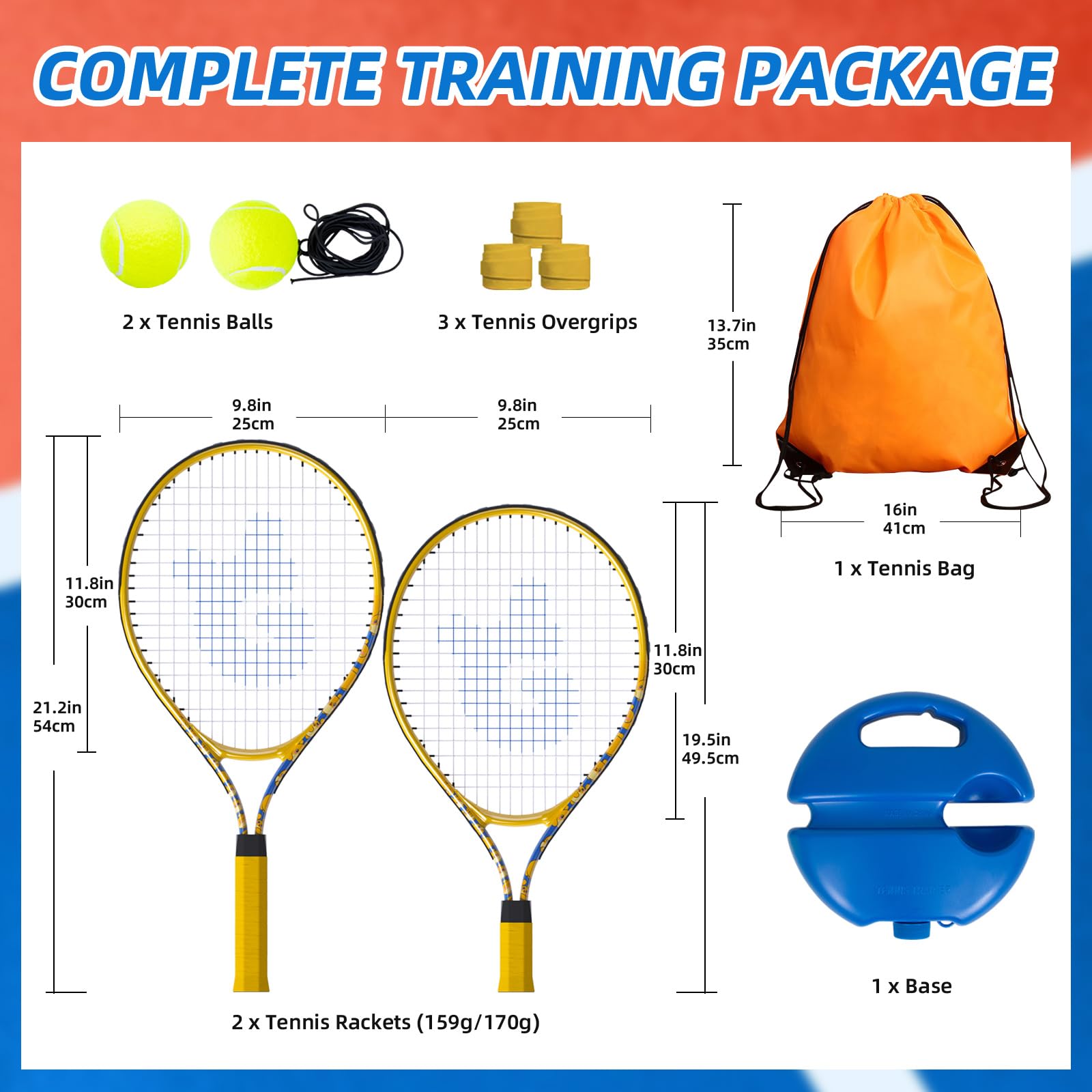 JOY SPORT! 2 Pack Tennisschläger für Kinder, Tennis Trainer Set mit Rebound Ball, Schnur & Tasche