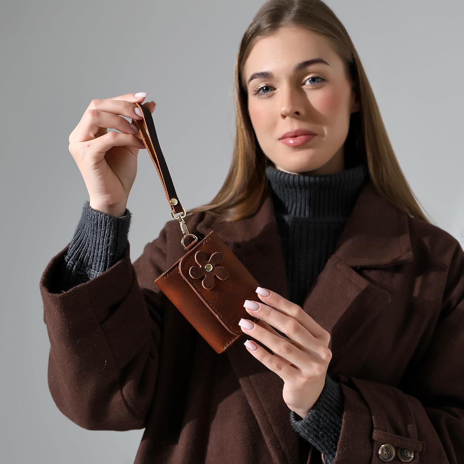 Genuine Leather Handmade Wallet for Women Cute Handstitched Zipper Coin Purse Money Credit Card Holder Wristlet Mini Pouch - Image 9