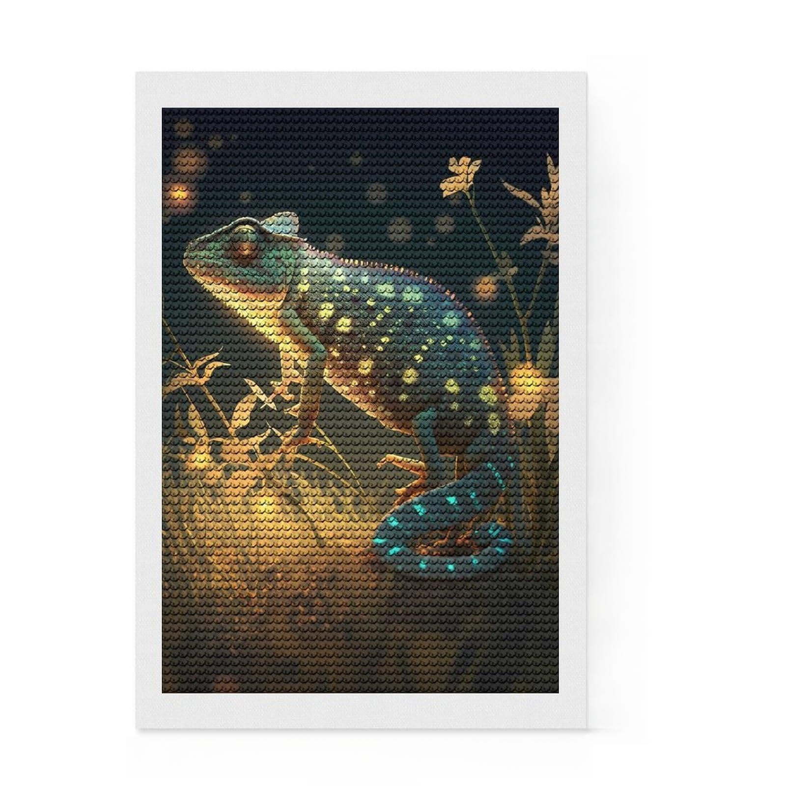 Junmoney Dramatic Chameleon Diamond Art Canvas 8"x12", for Family Craft Time, Neat Printed Canvas, Festive Craft Gift, Boho Decor