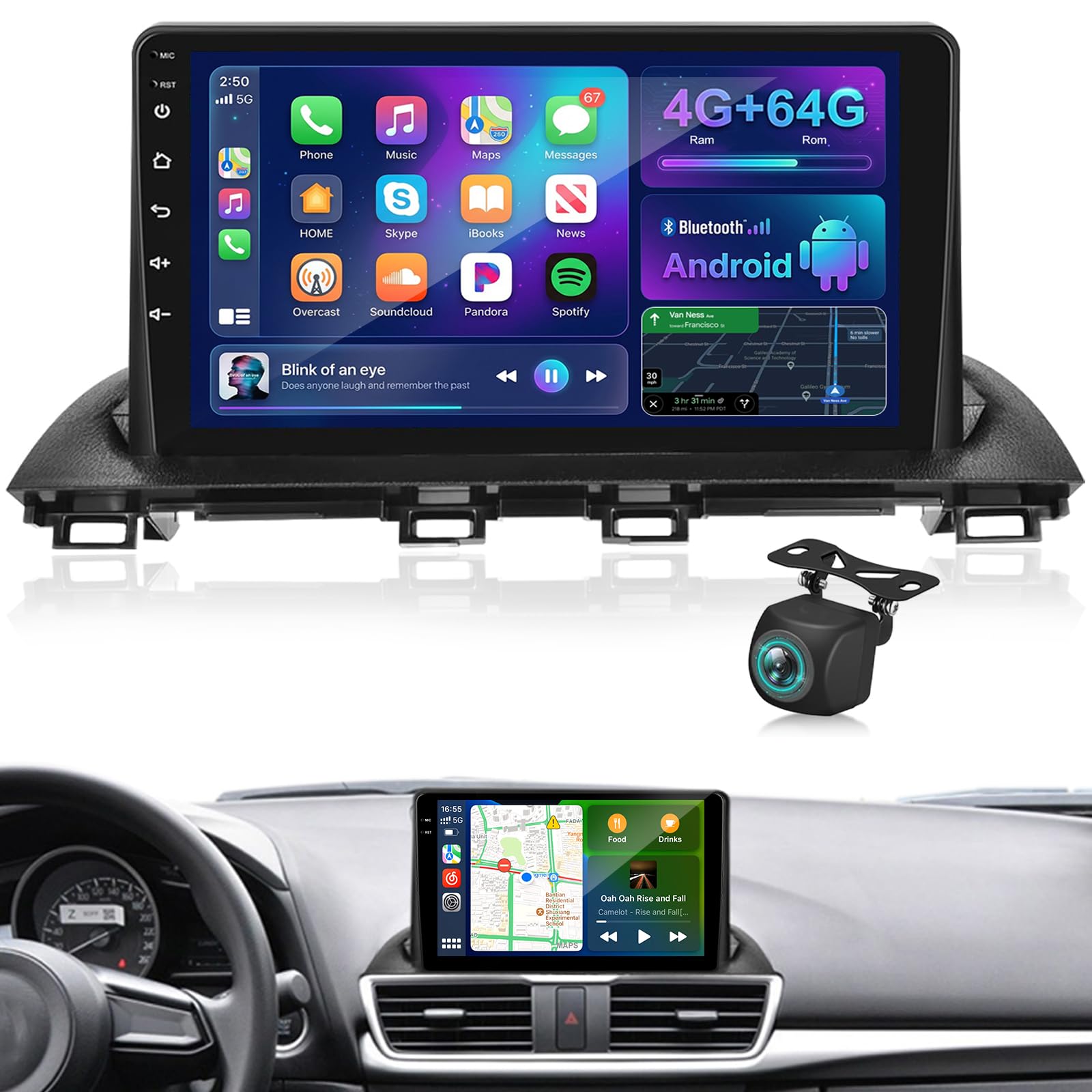 Photo 1 of 4GB+64GB Android Car Stereo for Mazda 3 2014-2019 Grand Touring(GT) Sport/Sedan Models, Touchscreen Radio with Wireless CarPlay & Android Auto, GPS Bluetooth, WiFi, Backup Camera, SWC