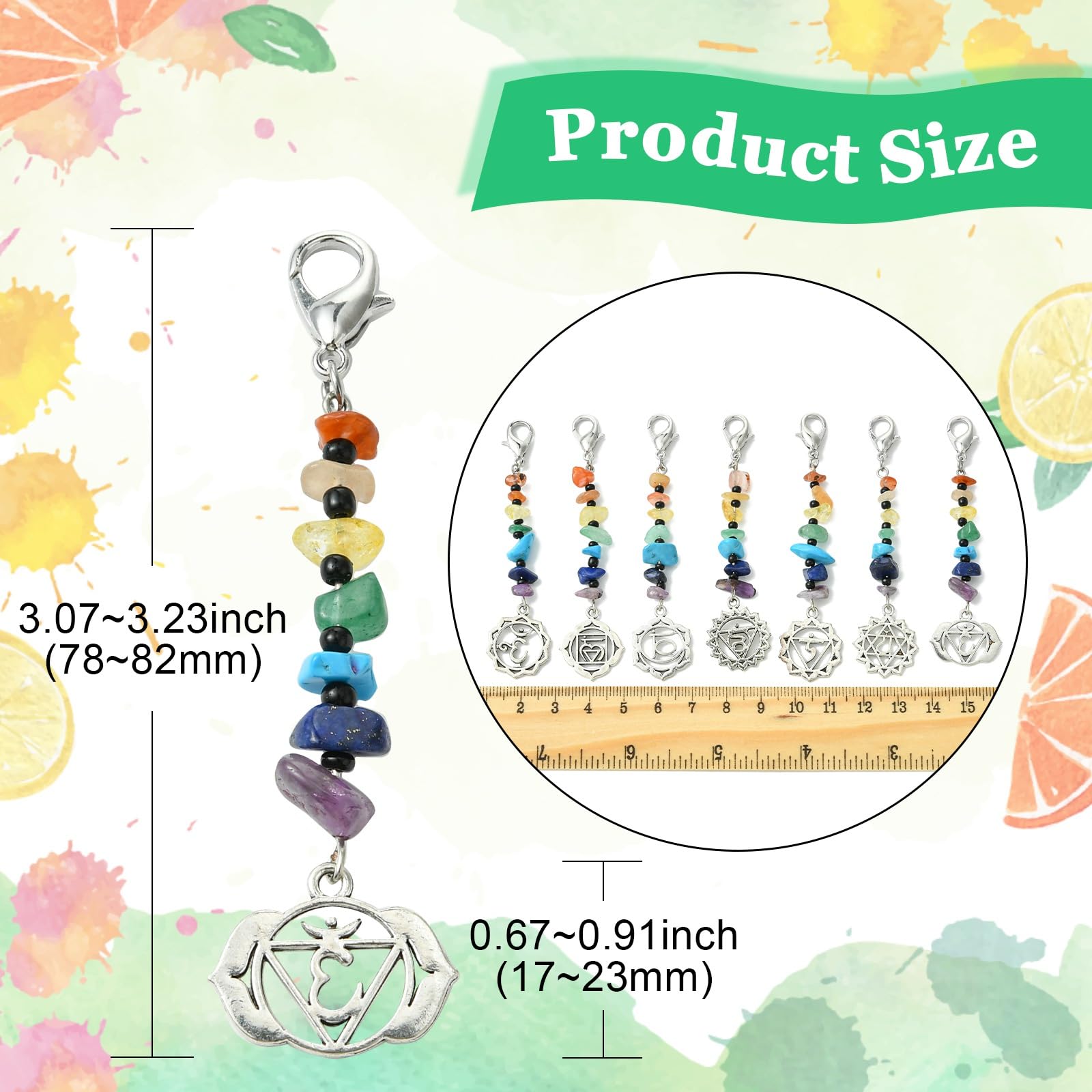 Stiesy 7 Pcs Natural & Synthetic Gemstone Pendant Decoration with Lobster Claw Clasps Tibetan Silver Charms Decorations for Jewellry Keychain Backpack Ornament - Image 2