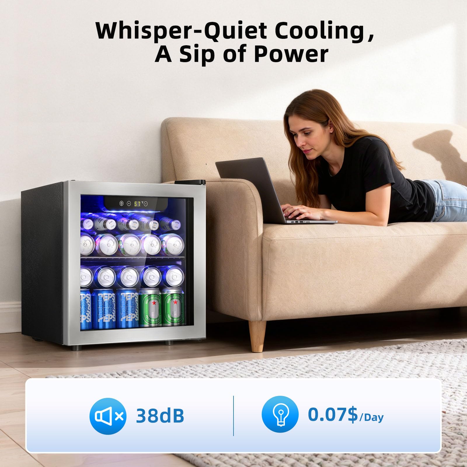 Antarctic Star 48 Can Beverage Refrigerator, 12 Bottle Mini Fridge With Seamless Stainless Steel Glass Door, Digital Temperature Display, Countertop Wine Cooler For Home Bar, Office, Kitchen, Silver on Fridge.com - View 6