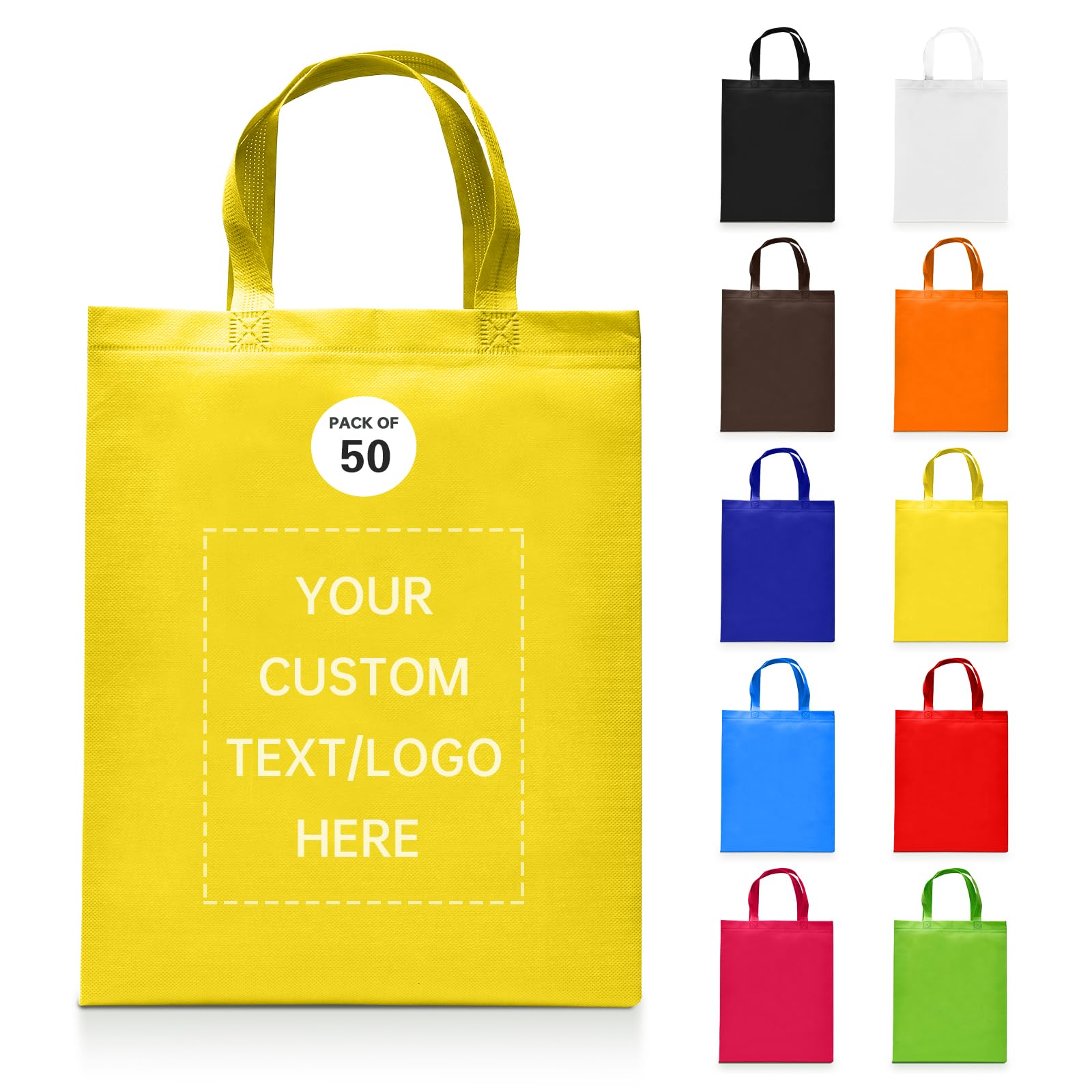 JEOHLORY Custom Tote Bags Set of 50, Bulk Pack Grocery Shopping Travel Business Activities advertisement Reusable Bag