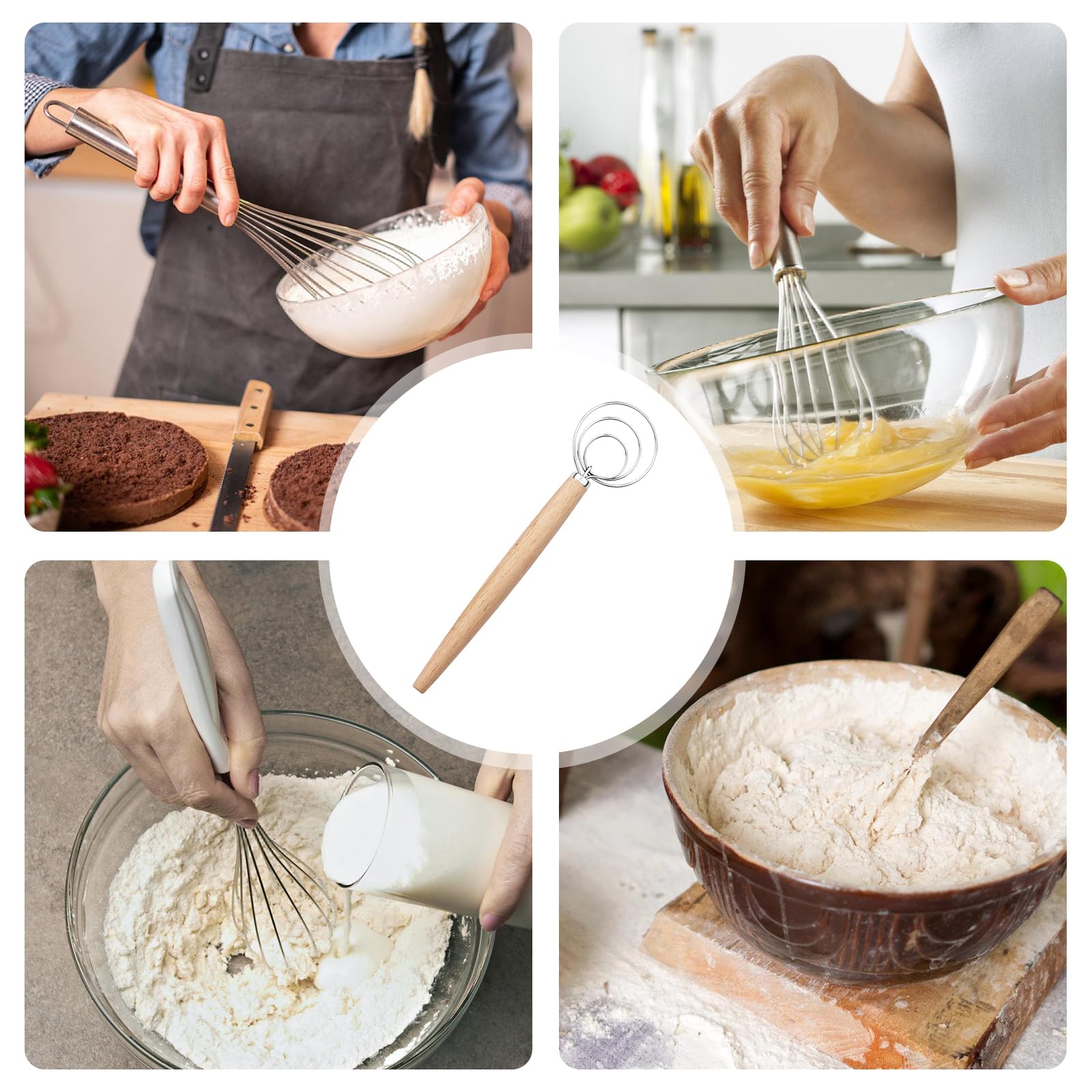 1 stuk Deense garde, Deense deegbezem, roestvrij staal, Deens deeg, garde, handgrepen van hoogwaardig roestvrij staal, keukenbakgereedschap, voor deeg, broodcake, pizzadeeg