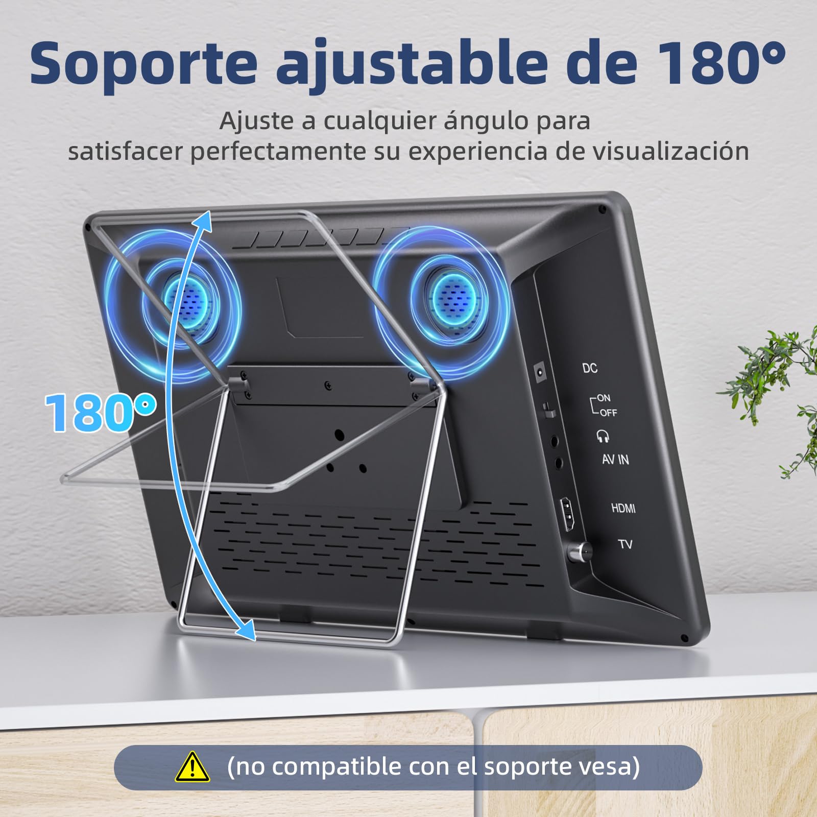 Desobry Televisor portátil 14,3 Pulgadas, Mini TV Recargable 1080P con Antena y sintonizador DVB-T2, Exteriores Compatible con Entrada HDMI/USB/AV, TV 12v para autocaravanas/Camping/Habitación