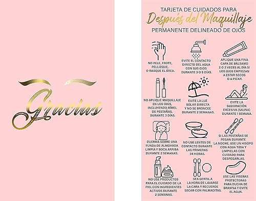 BRAWNA Tarjeta De Cuidado Para Después Del Maquillaje Permanente Delineado De Ojos Español PMU Delineado De Ojos - Tarjetas de agradecimiento para