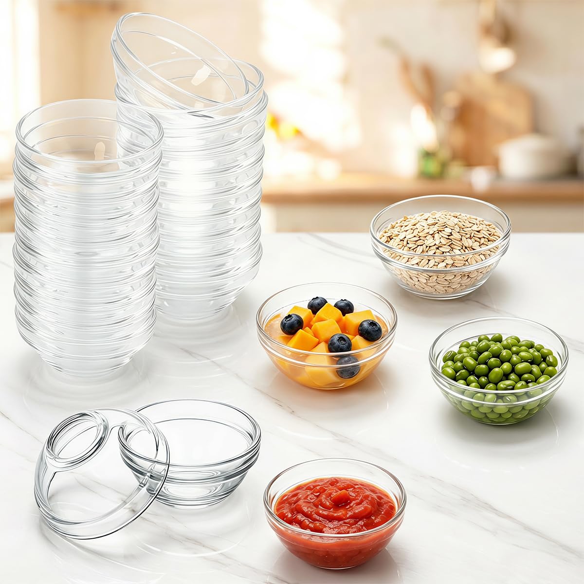 BXUUXA 20er Set Dipschalen aus Glas 75ml Größere Glasschälchen Ø 7,5 cm Glasschüssel für Dips Soßen & Gewürze Stapelbare Vorratsgläser für Haushalt Party & Restaurant - Spülmaschinenfest