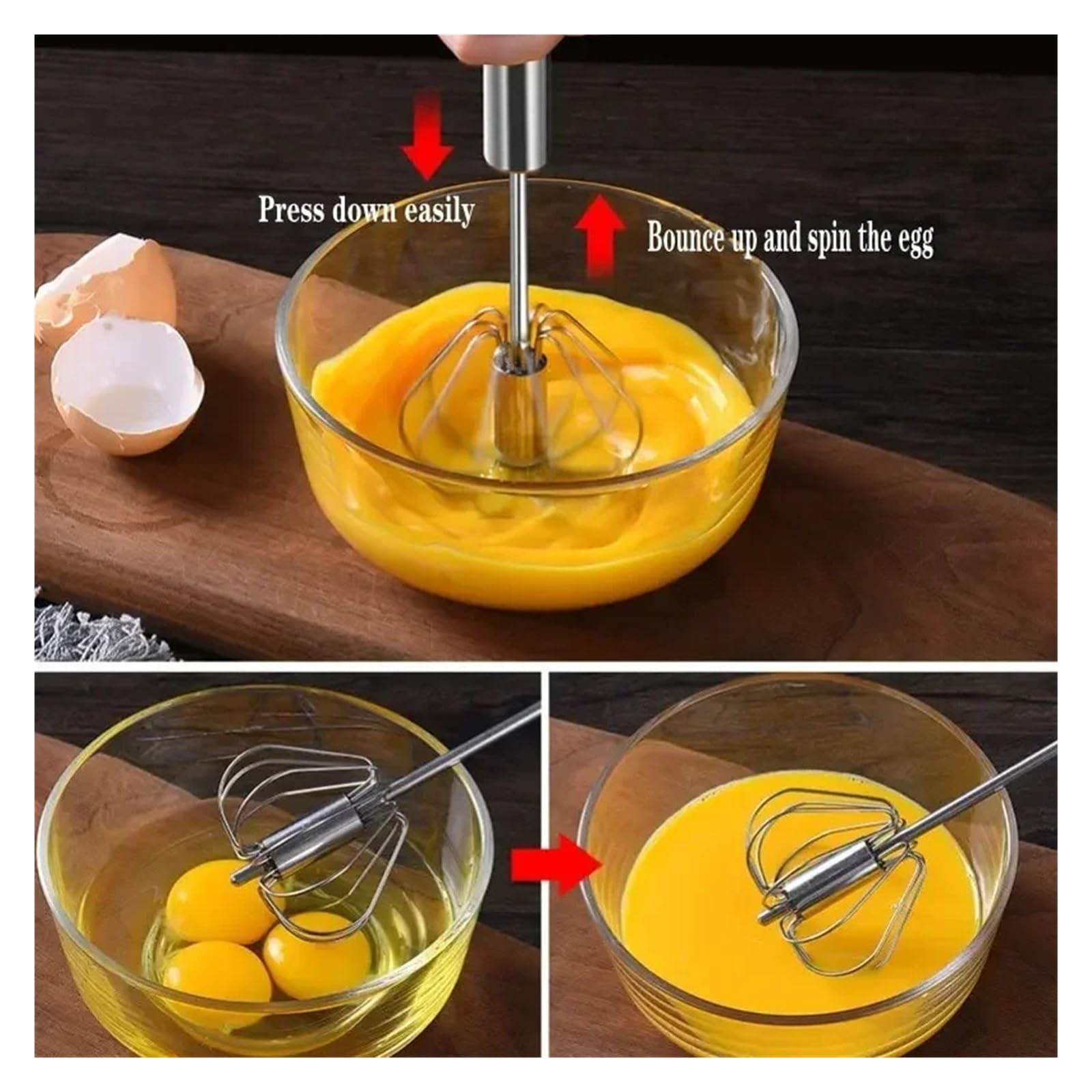 Batidor De Huevos SemiautomáTico Batidor semiautomático de acero inoxidable de 3 piezas