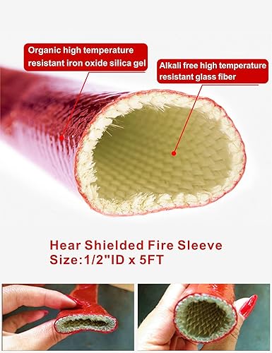 Miniatura 20 de Funda protectora contra incendios de 1 pulgada (1.000 in) de identificación, funda de calor, armadura térmica contra incendios, fibra de vidrio Rojo