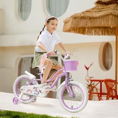 Miniatura 5 de Bicicleta estilo princesa para niñas con canasta para niños y niñas pequeñas de 2 a 13 años, bicicleta de 12, 14, 16, 18 pulgadas para niños con