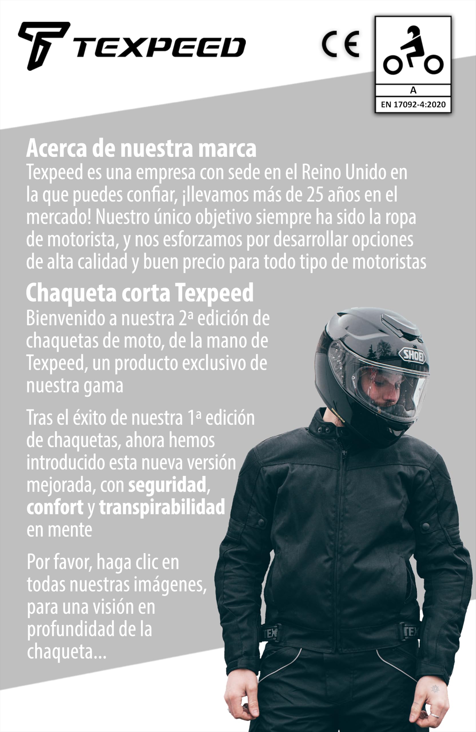 Texpeed Chaqueta moto hombre 4 estaciones con protecciones - Impermeable de motociclista con armadura CE (EN 1621-1) - Verano/invierno - Negro - XL