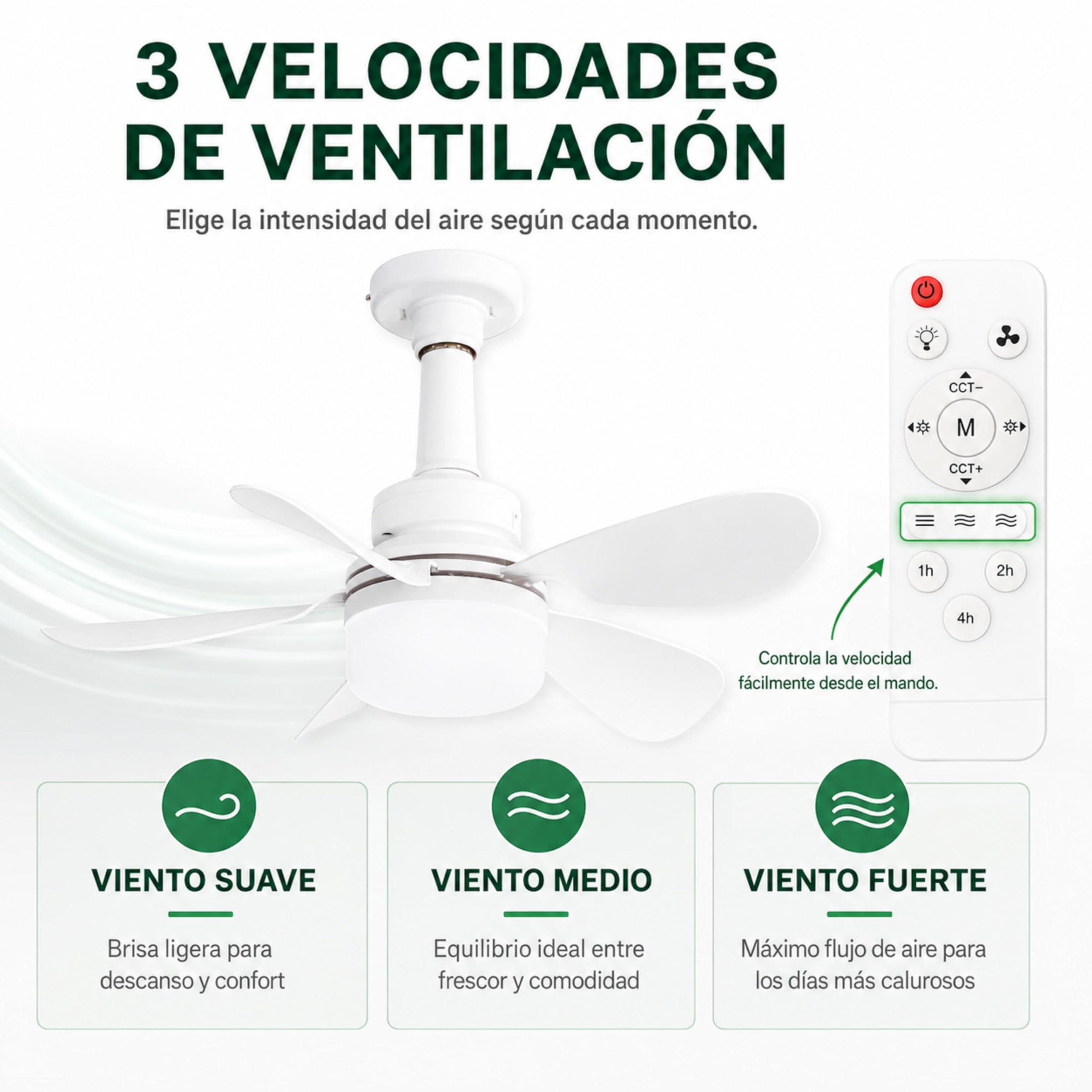 CLAR - Ventilador De Techo Con Luz, Ventilador Techo Habitación Pequeña, Ventilador De Techo Pequeño, Ceiling Fan With Light