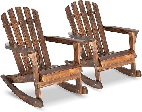 Miniatura 1 de Mecedora de madera para exteriores, banco de ruedas de carro, silla mecedora rústica para patio, porche, césped, jardín, balcón, junto a la piscina,