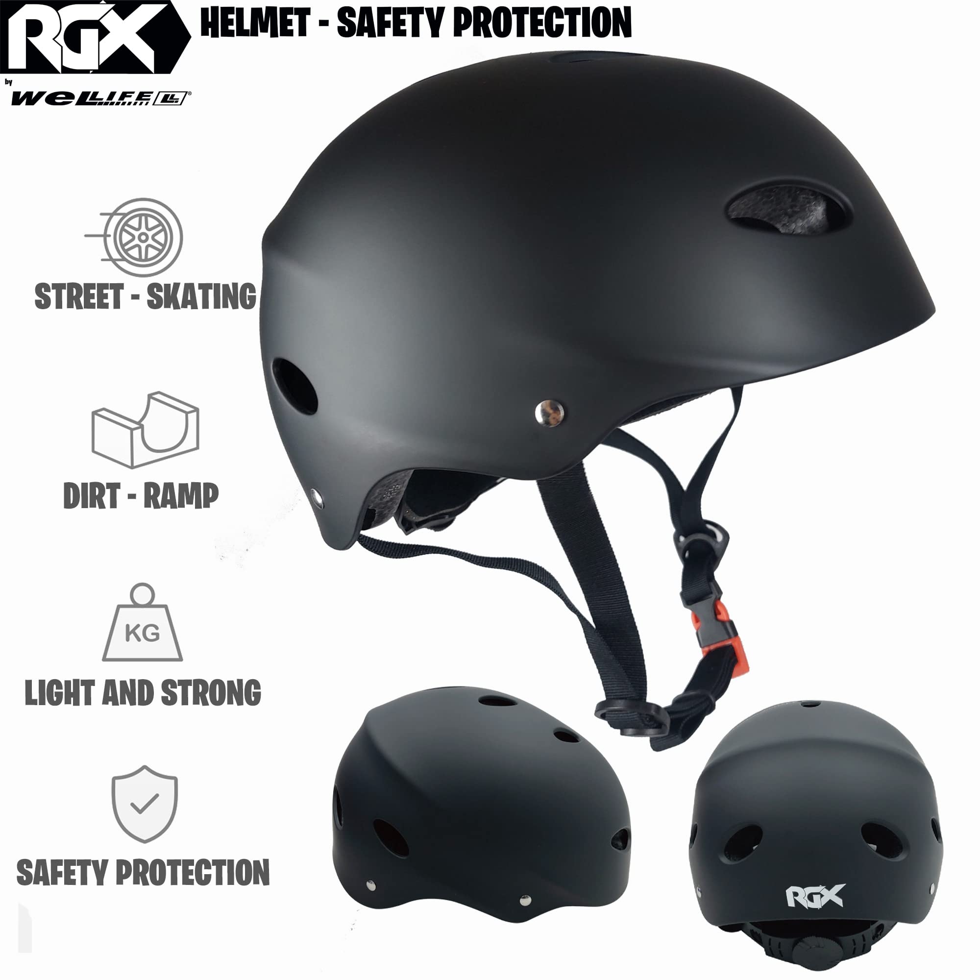 WeLLIFE Casco Regolabile per Bambino e Ragazzo Compreso Set Protezione, Casco e Kit di Protezioni Completo di Ginocchiere Gomitiere Parapolsi per Skateboard, Pattini in Linea, Bici, Monopattino