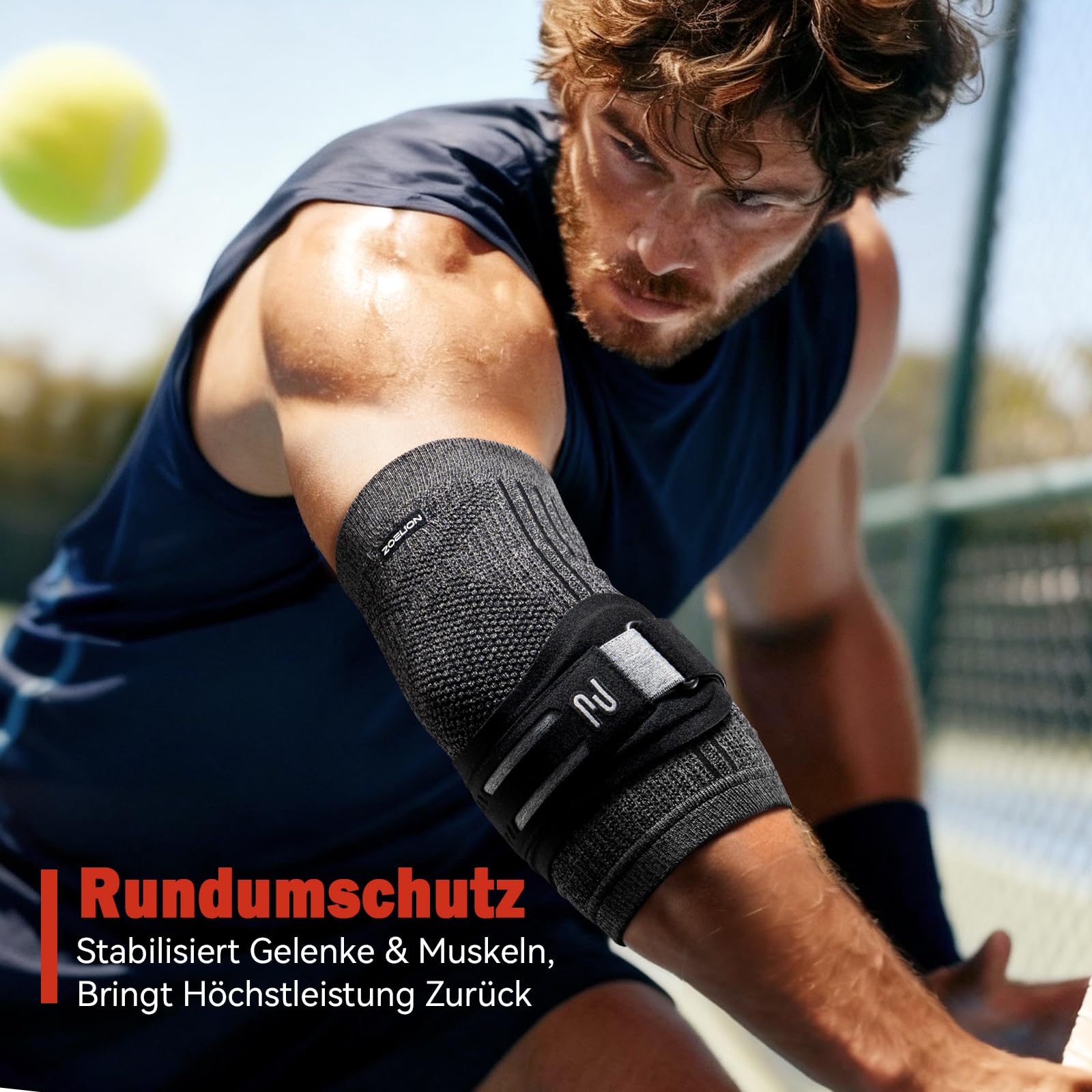 ZOELION Dual-Stütze Ellenbogenbandage mit gezieltem Silikon-Strap & Gel-Pad, Tennisarm Bandage, Ellenbogen Bandagen Herren Damen für Tennisarm, Golferarm, Sehnenentzündung, Sport (Schwarz, M)