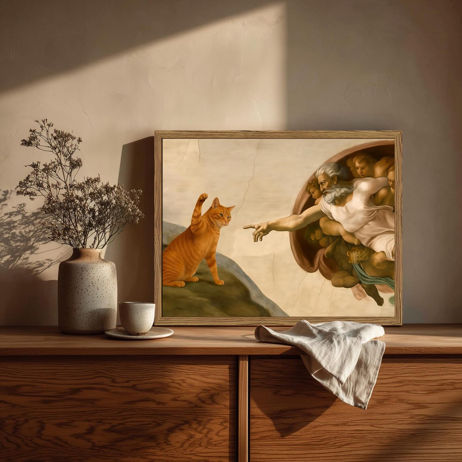 Amazon.co.jp: アダムと猫の面白い創作ウォールアート、風変わりな猫と