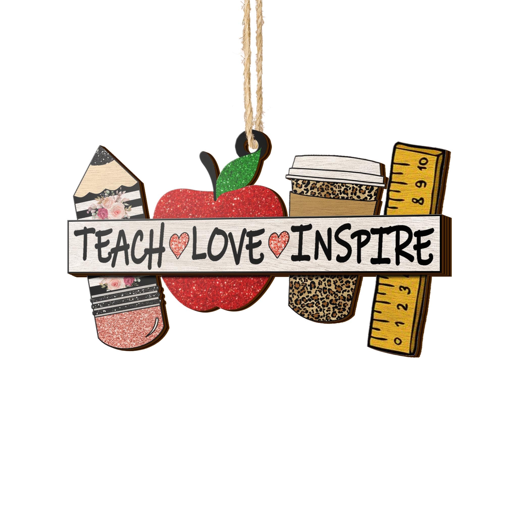 V VIBEPY All Over Printed Teacher Ornament, Teacher Christmas Ornaments Apple Pen Ornaments Christmas Gifts For Teachers 3.2"x3.5" 2 Layer Ornaments,