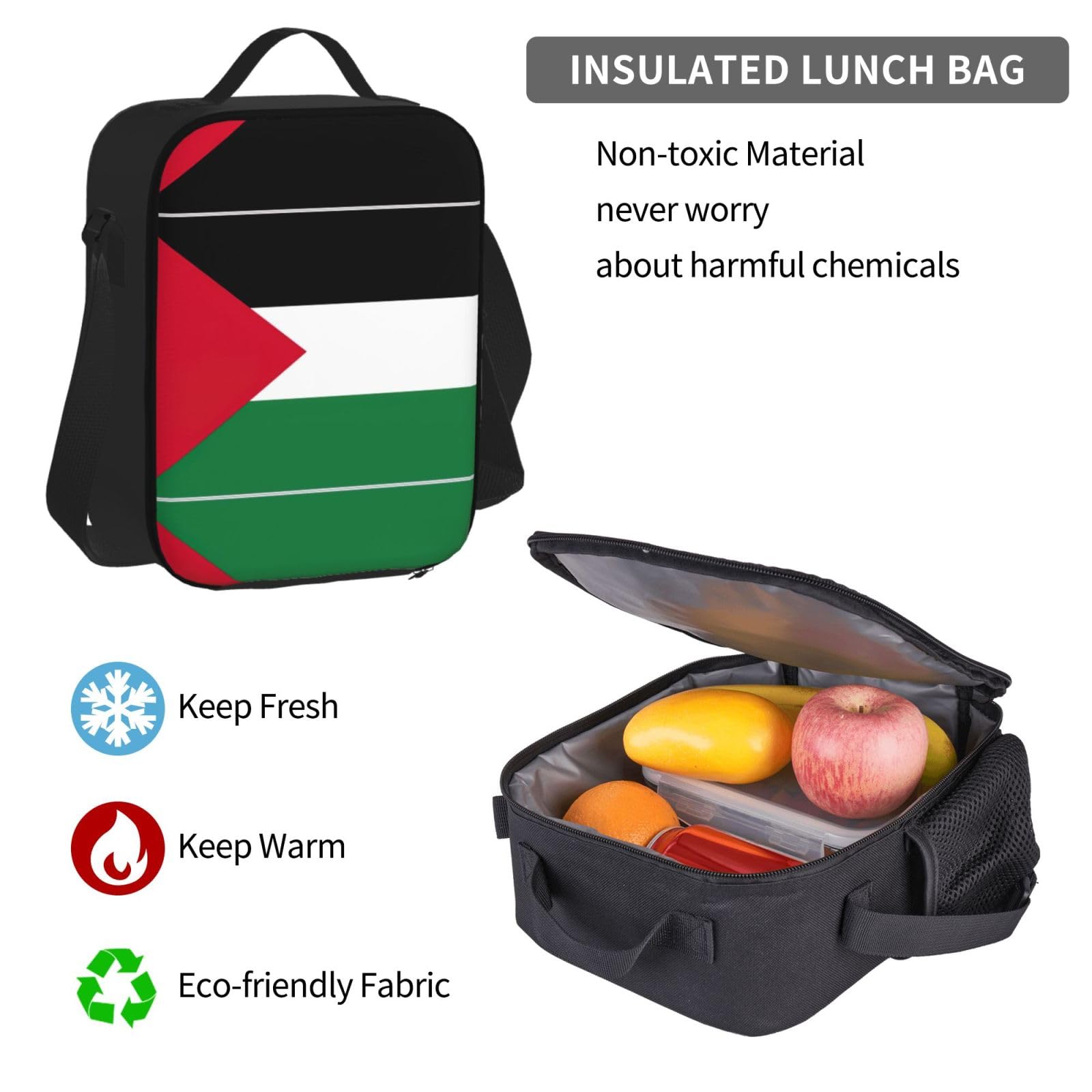 Flaga Palestyny plecak dziecko chłopcy dziewczęta pudełko na lunch szkoła torba zestaw uczniów szkoły student prezent, Czarny, One Size, Bagaż