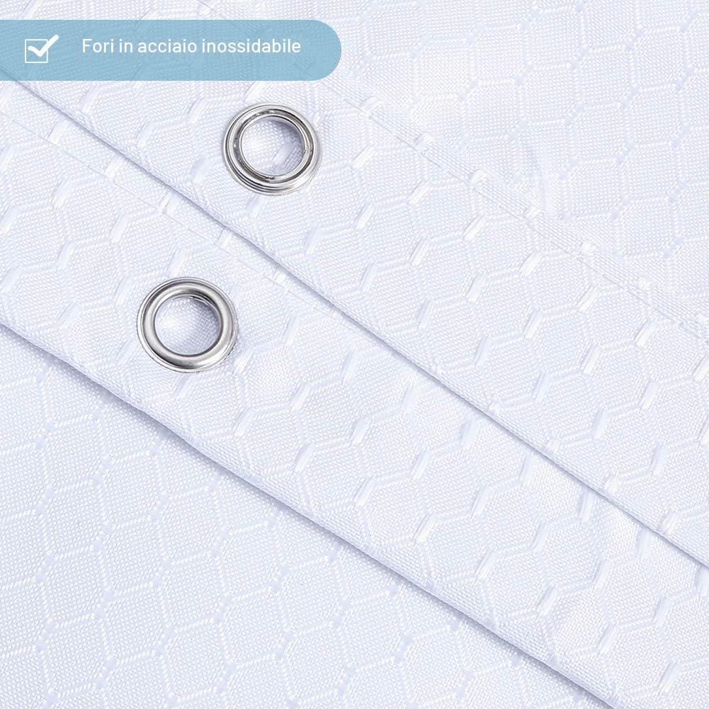 Furlinic Tende Doccia Anti-Muffa Tessuto in Poliestere, Grande Tende Doccia a Nido d'Ape Impermeabile &Lavabile,Tenda Vasca da Bagno con 12 Ganci Tenda Doccia Bianco-180x240cm.