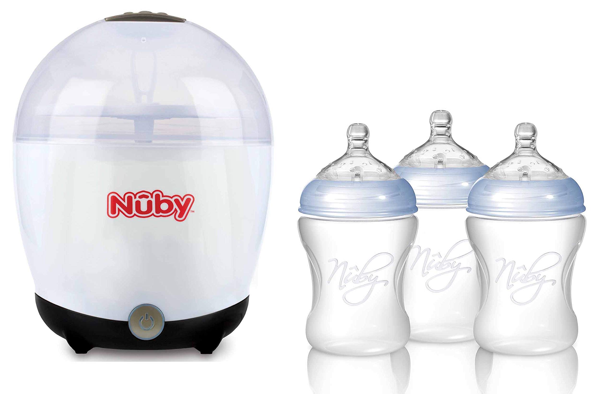 Nuby NTVP39 Vaporisator/Sterilisator für 5 Flaschen und Zubehör inklusiv 3x PP Flasche, 240 ml, weiß