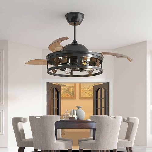 Miniatura 2 de soges Ventilador de techo con control remoto de luces ventilador de techo negro industrial con 3 cuchillas reversibles ocultas 6 velocidades de