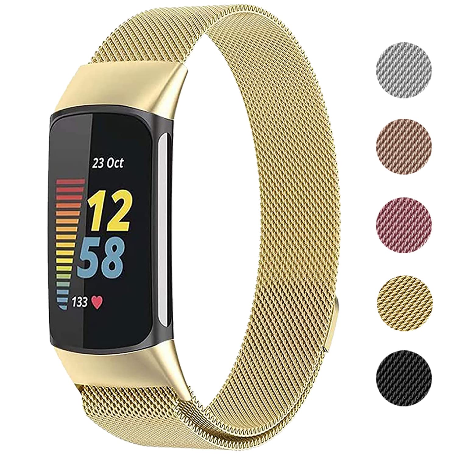 Metal Mesh Loop Bands for Fitbit Charge 5/Charge 6 Band for Women Men, Adjustable Stainless