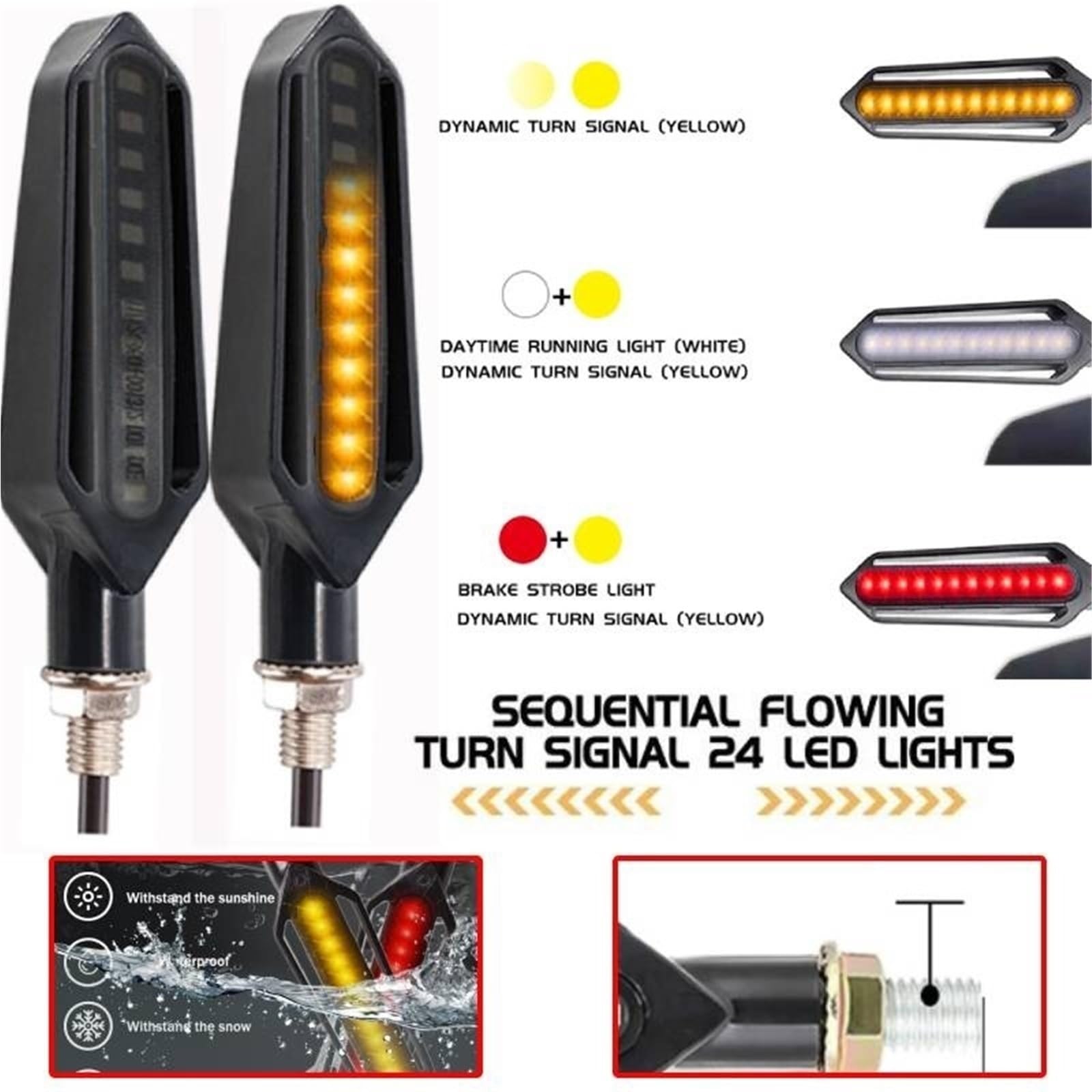 reflektory przednie Motocyklowe światło LED 12V 10mm Migacz światła płynącej wody 24LED Uniwersalny przekaźnik Moto Wbudowany migający wskaźnik świetlny lampą halogenową(4 Pcs)
