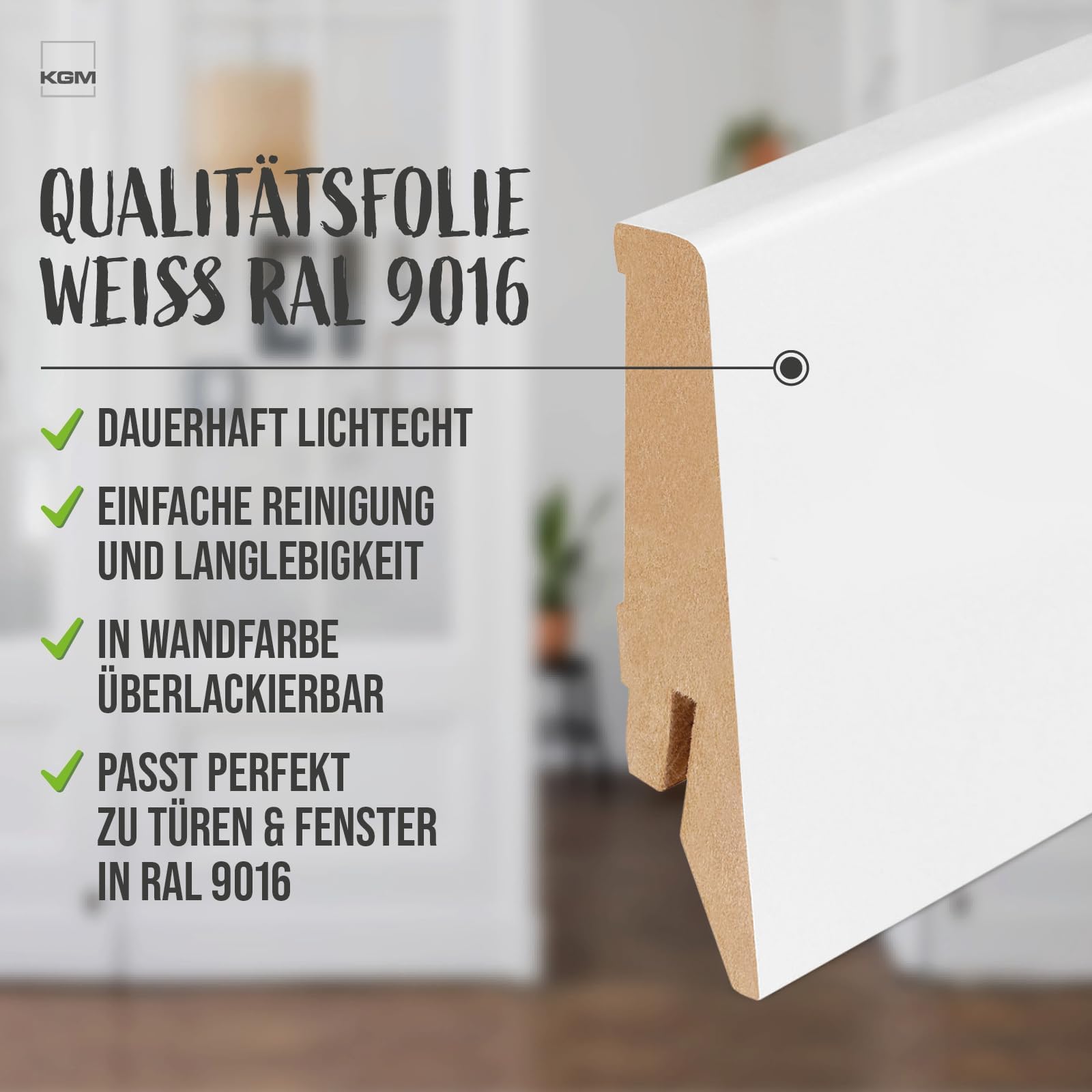 KGM MDF Sockelleiste MEGA - Weiß foliert - 2400 x 18 x 78 mm - 40 Stk.