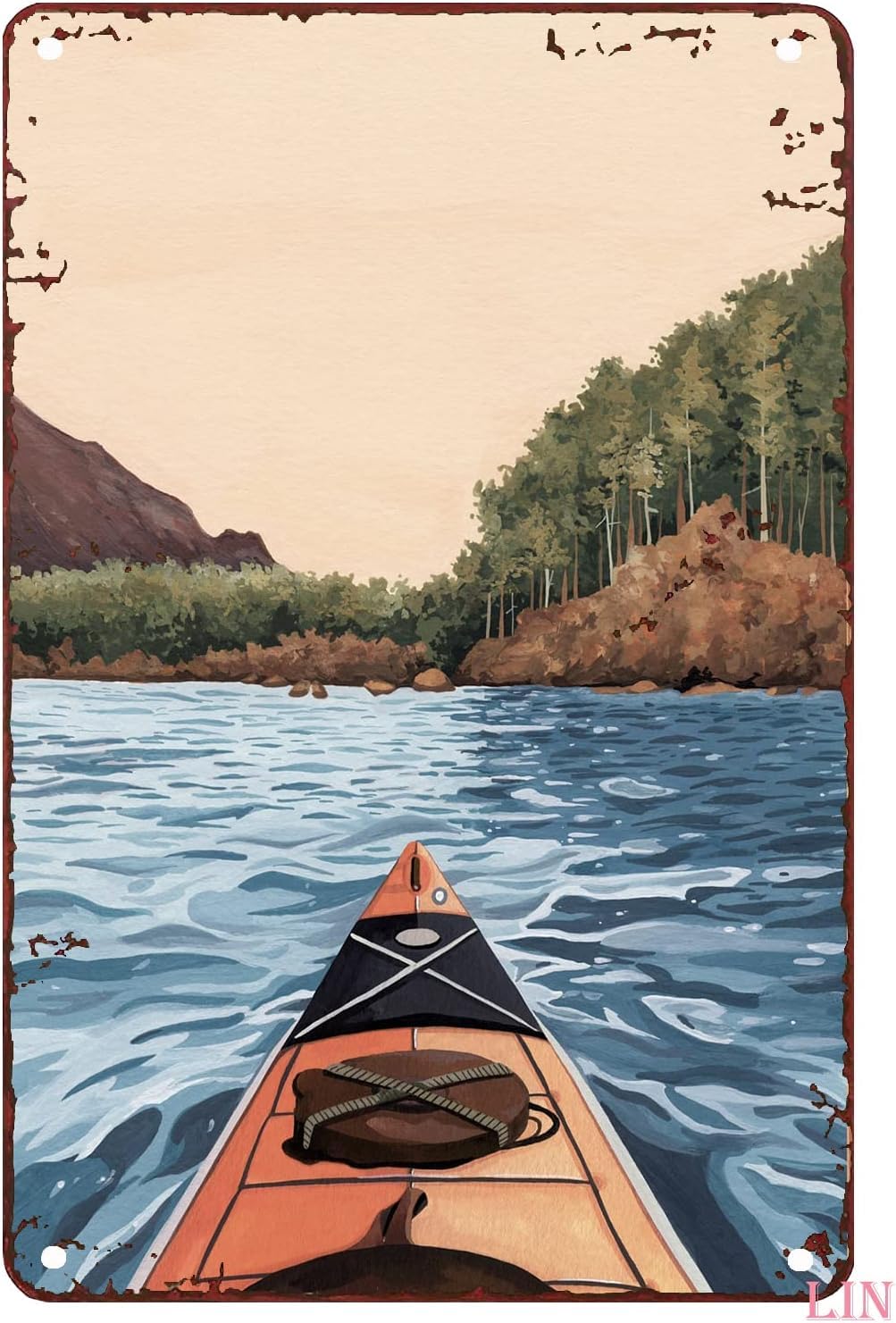 Kwqdozf F6 8X12 Inch Kayaking Decorations Orange Kayak Painting Art Print Kayaking Tin